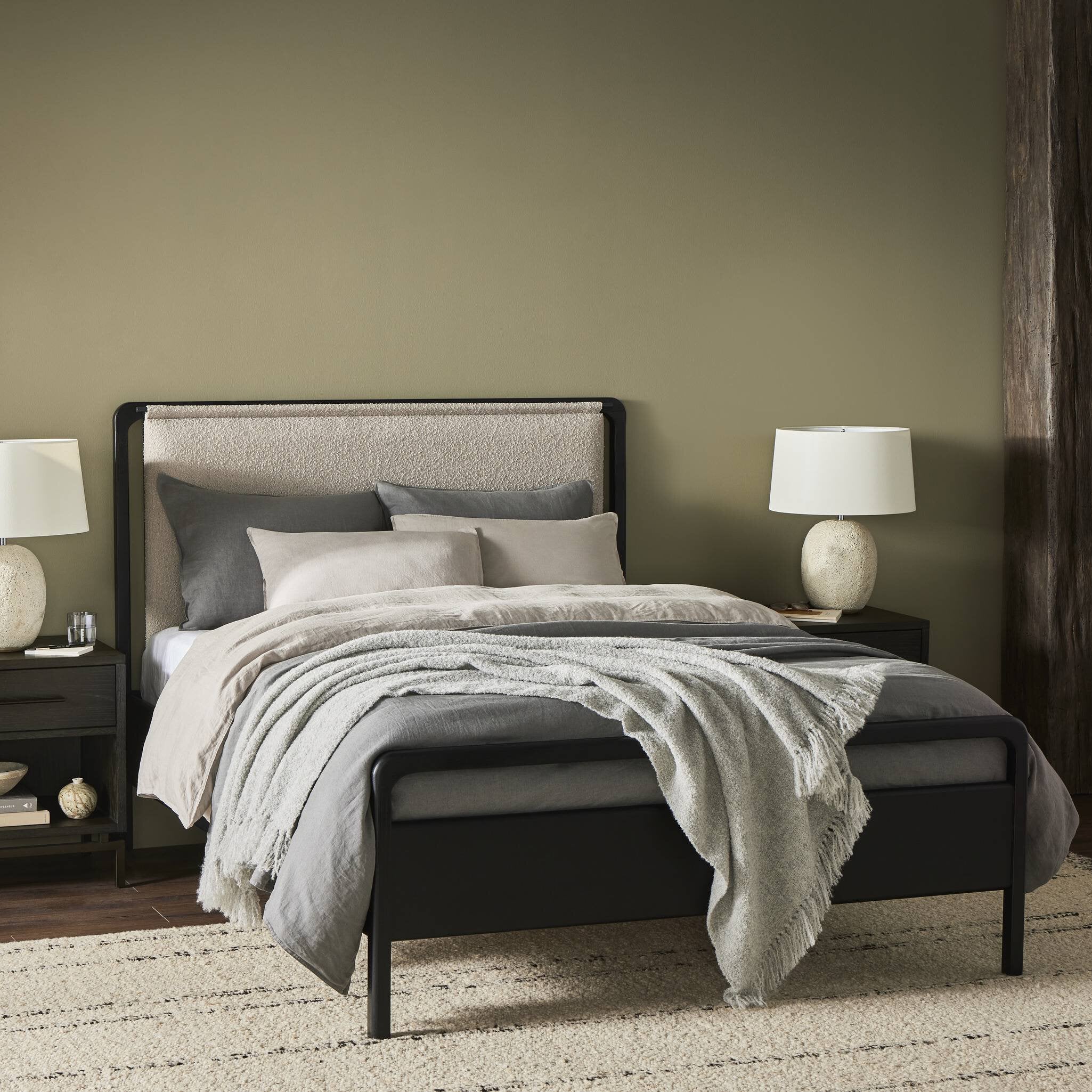 Four Hands Rosedale Bed — Ebony Oak-Knoll Sand-Yucca Oak-King