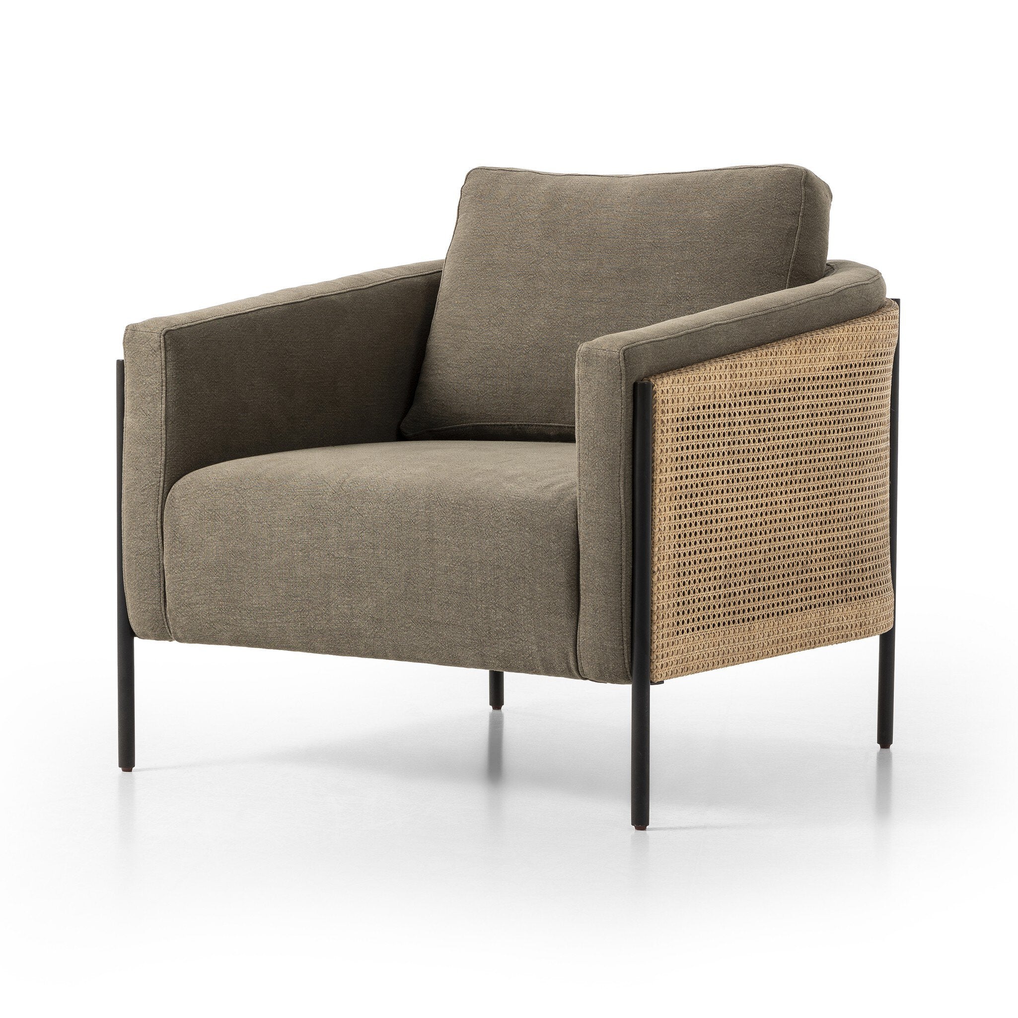 Four Hands Jayda Chair — Broadway Olive-Natural Cane-Gunmetal