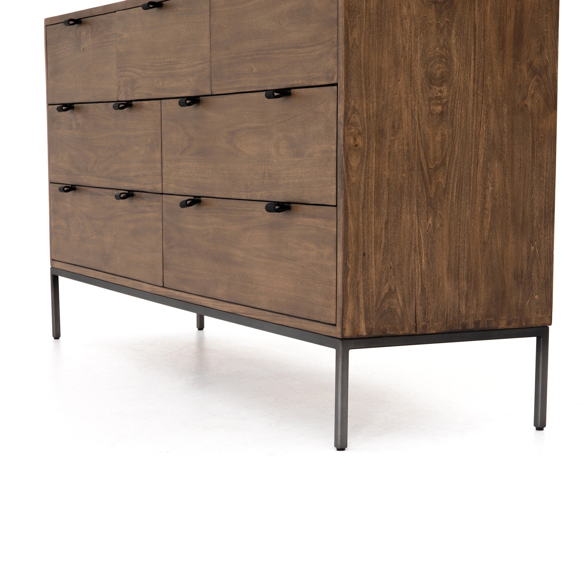 Four Hands Trey 7 Drawer Dresser — Auburn Poplar-Natural Iron-Black Leather