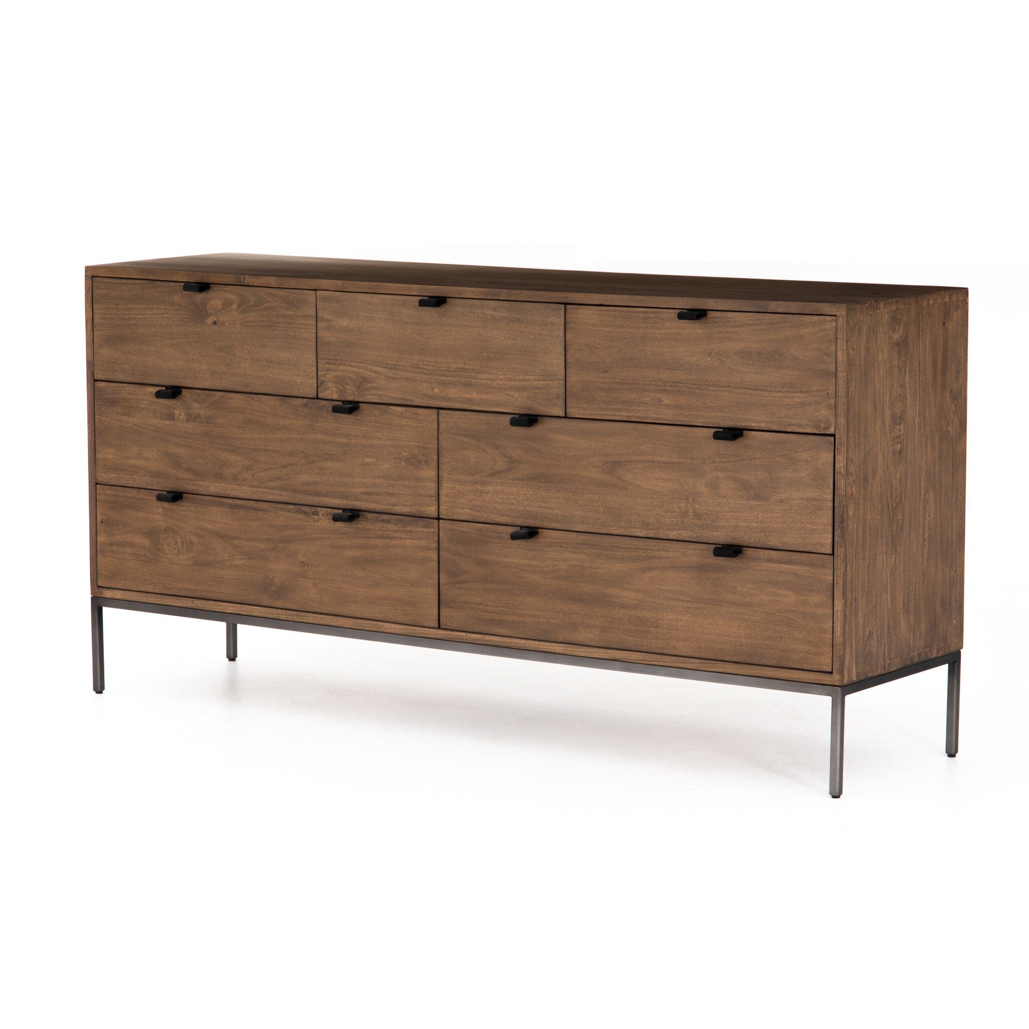 Four Hands Trey 7 Drawer Dresser — Auburn Poplar-Natural Iron-Black Leather