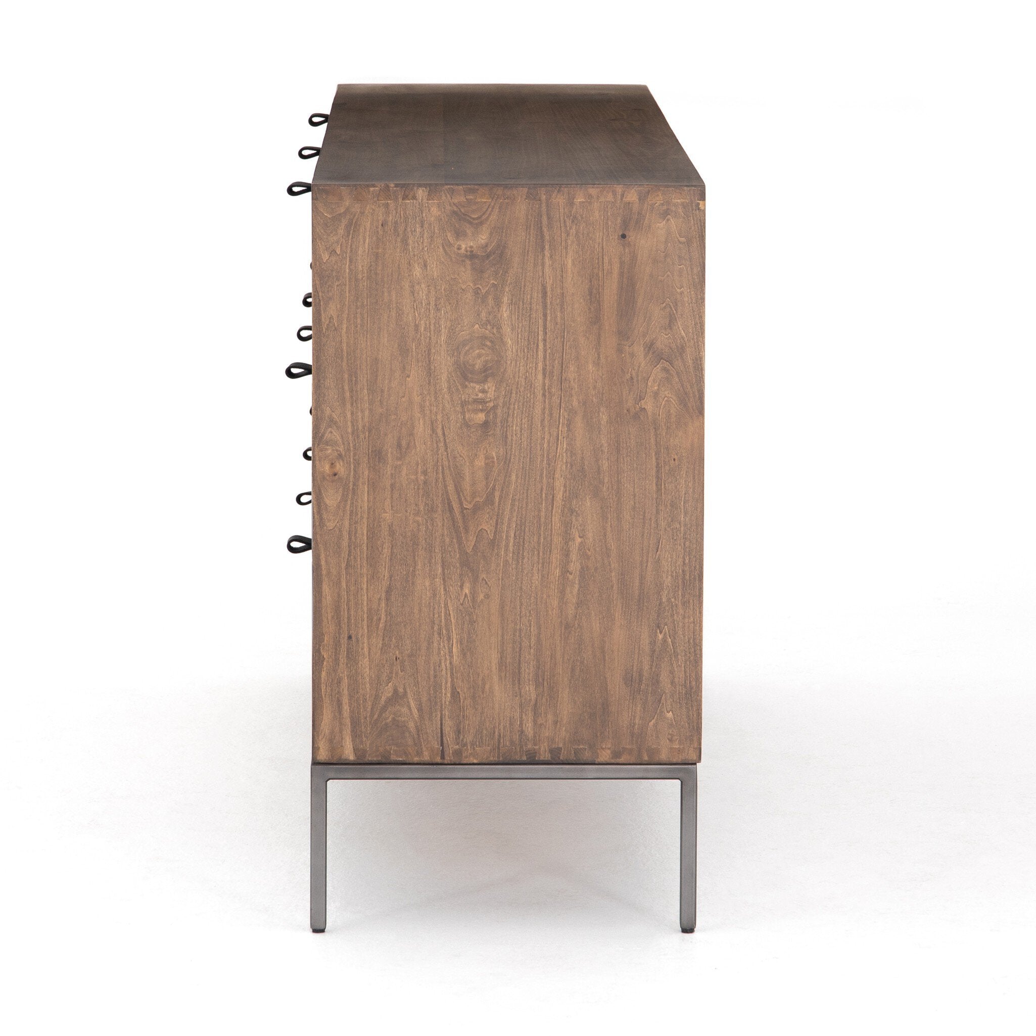 Four Hands Trey 7 Drawer Dresser — Auburn Poplar-Natural Iron-Black Leather