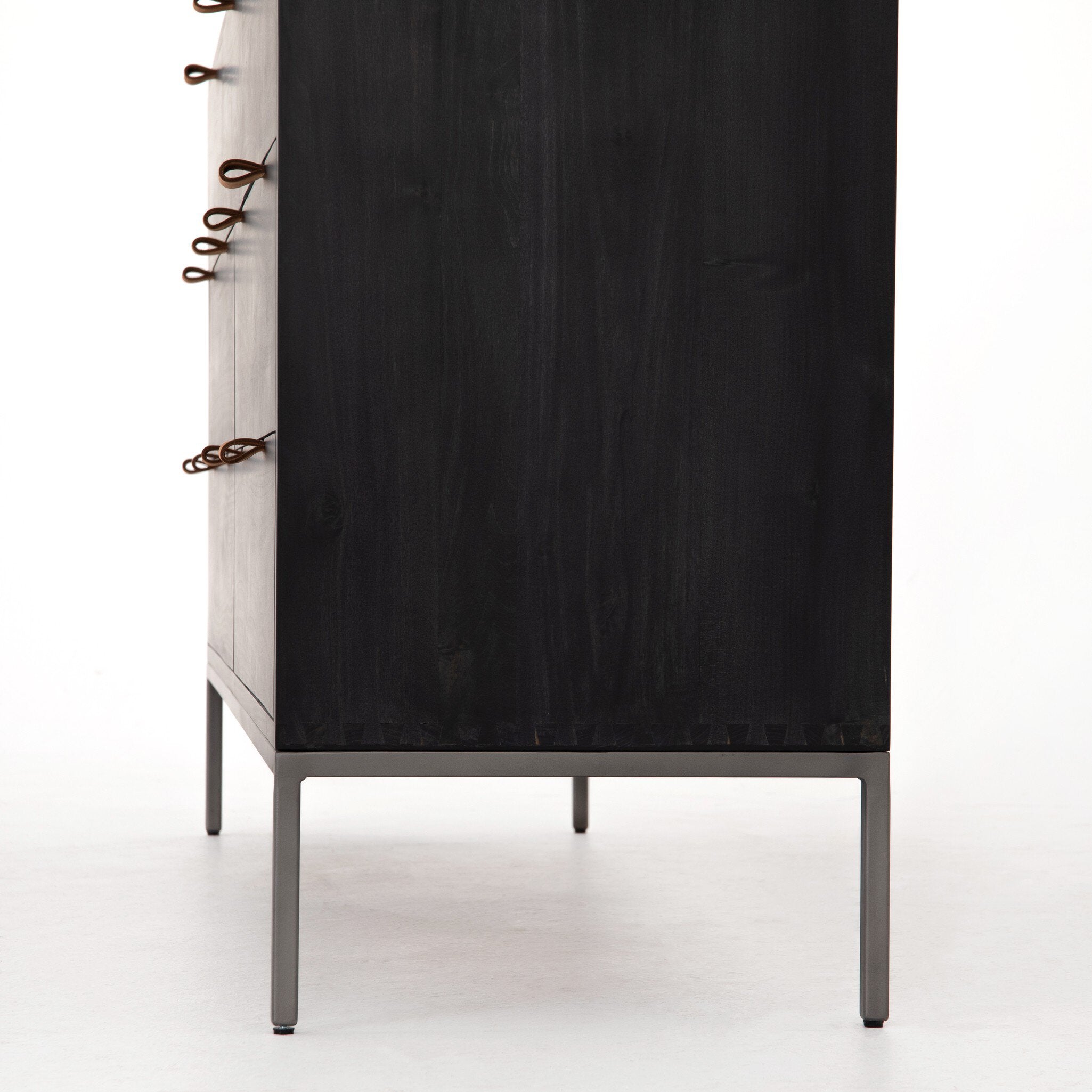 Four Hands Trey 7 Drawer Dresser — Black Wash Poplar-Natural Iron-Toffee Leather