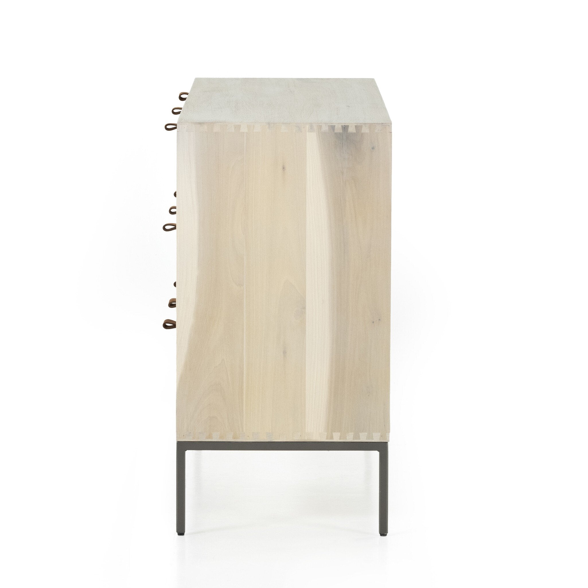 Four Hands Trey 7 Drawer Dresser — Dove Poplar-Natural Iron-Toffee Leather