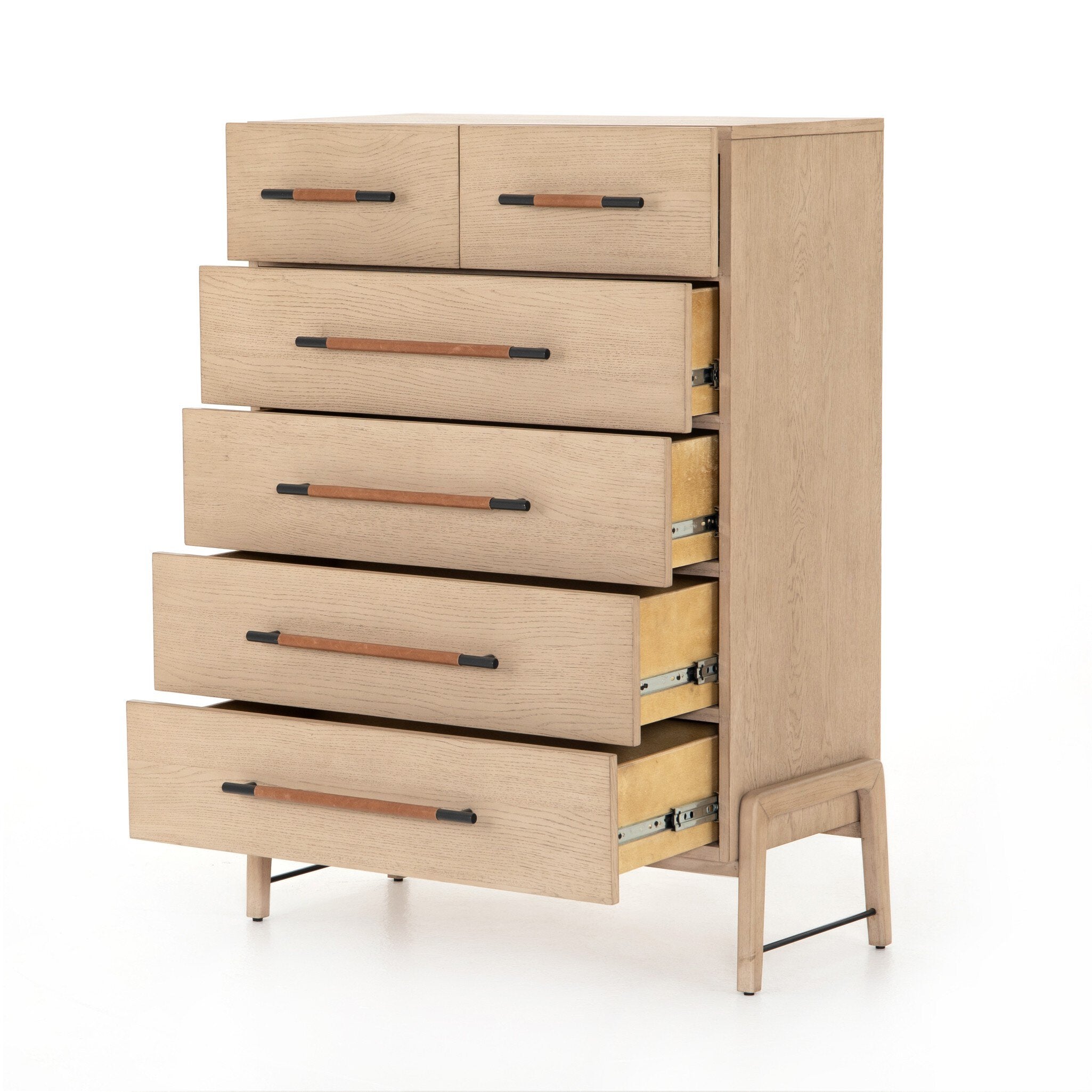 Four Hands Rosedale 6 Drawer Tall Dresser — Yucca Oak Veneer-Chaps Sand-Gunmetal