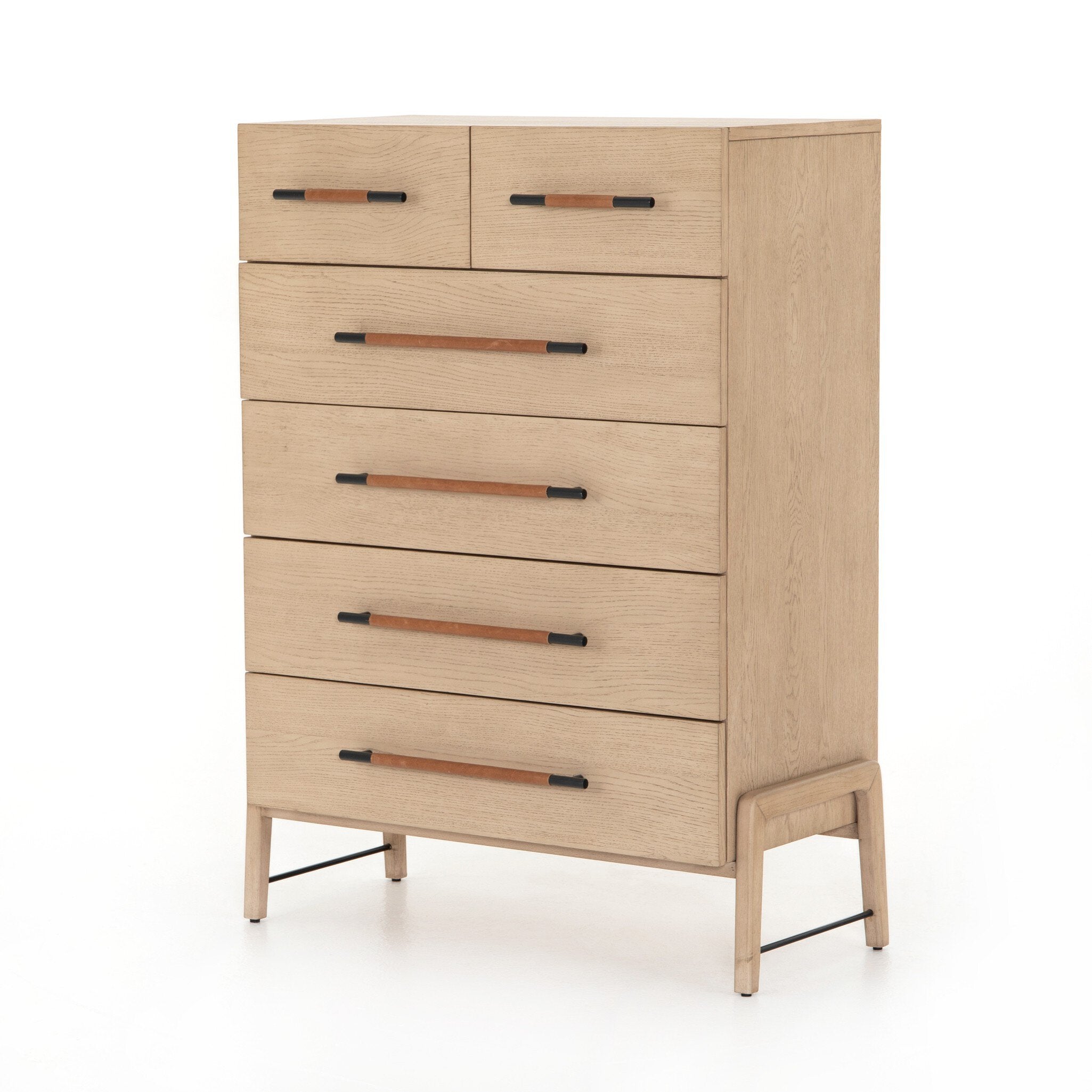 Four Hands Rosedale 6 Drawer Tall Dresser — Yucca Oak Veneer-Chaps Sand-Gunmetal