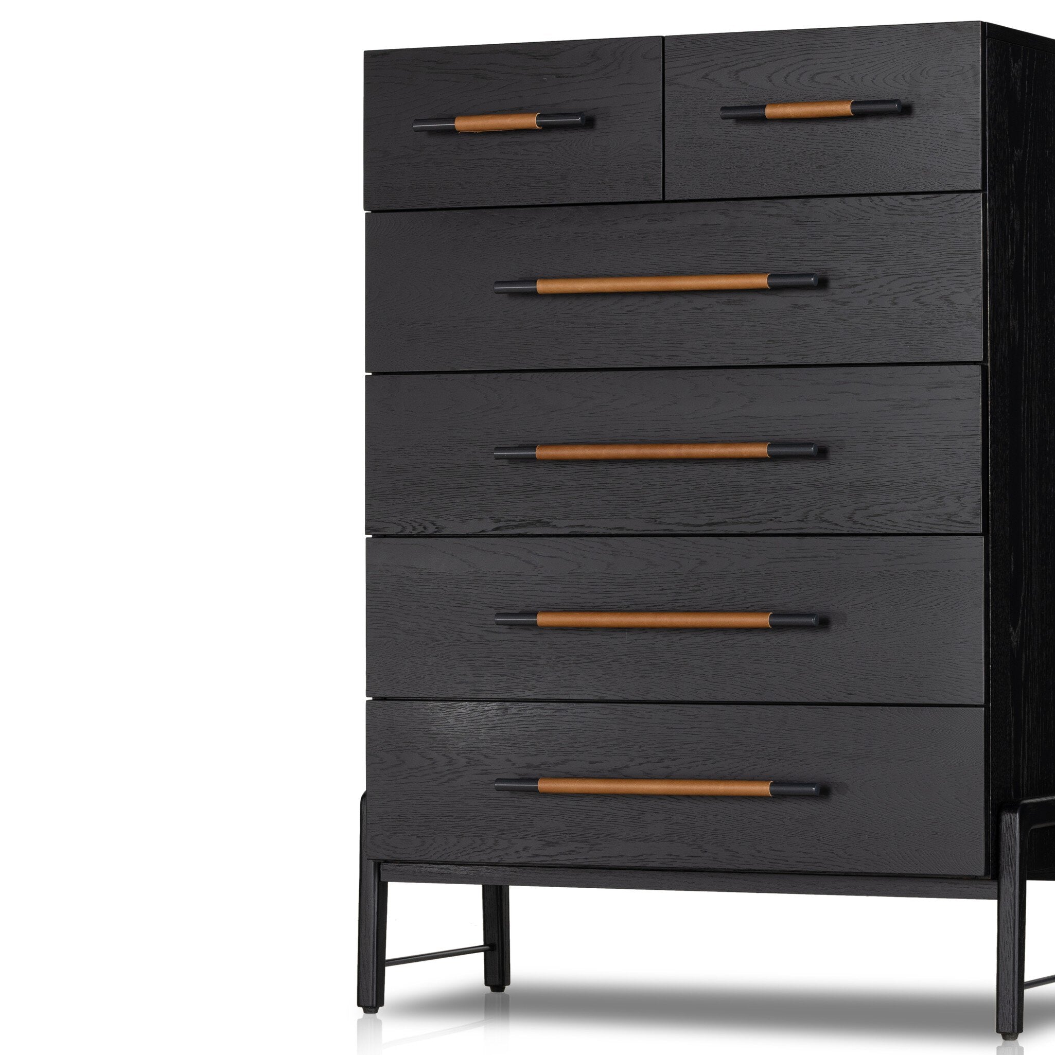 Four Hands Rosedale 6 Drawer Tall Dresser — Ebony Oak-Chaps Sand-Gunmetal