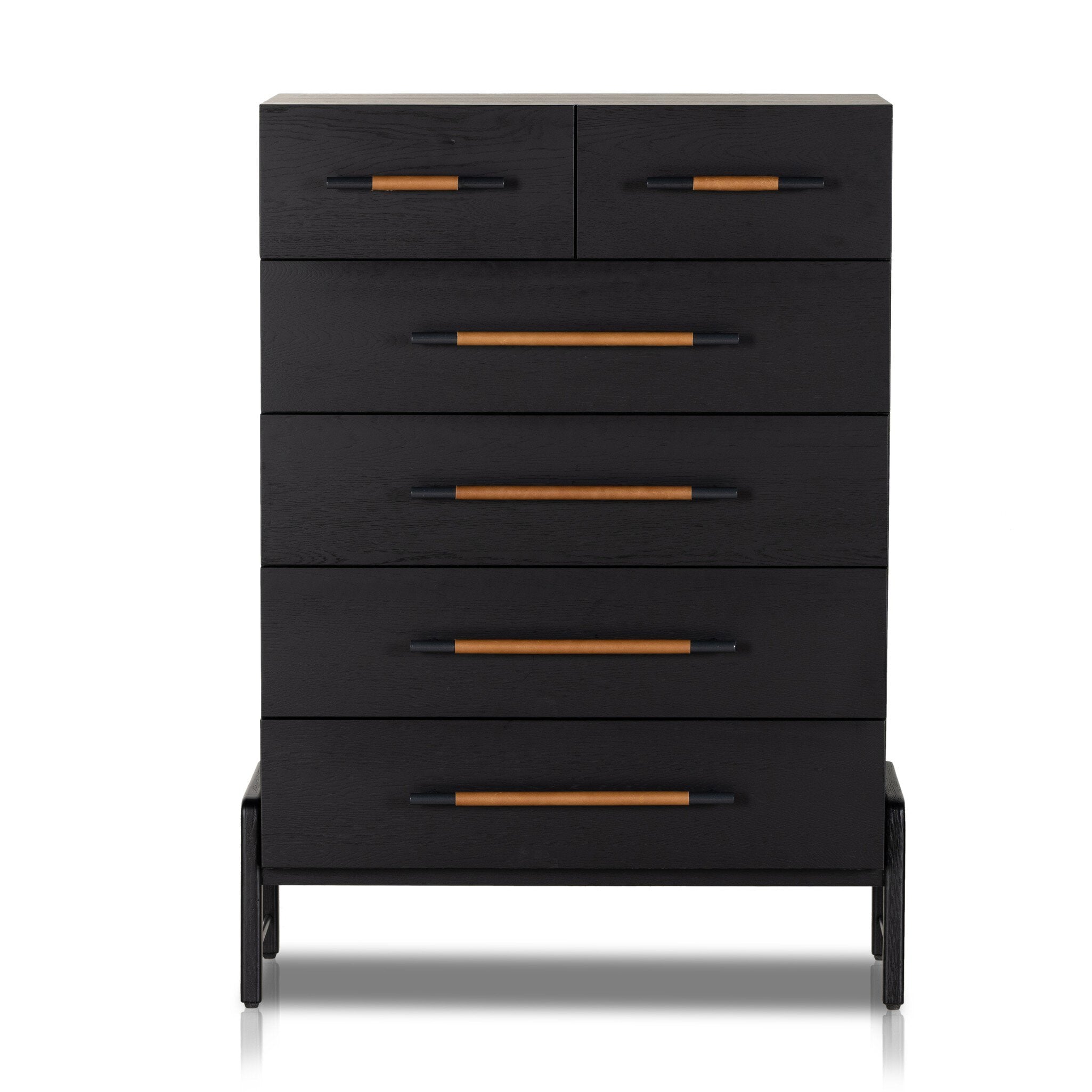 Four Hands Rosedale 6 Drawer Tall Dresser — Ebony Oak-Chaps Sand-Gunmetal