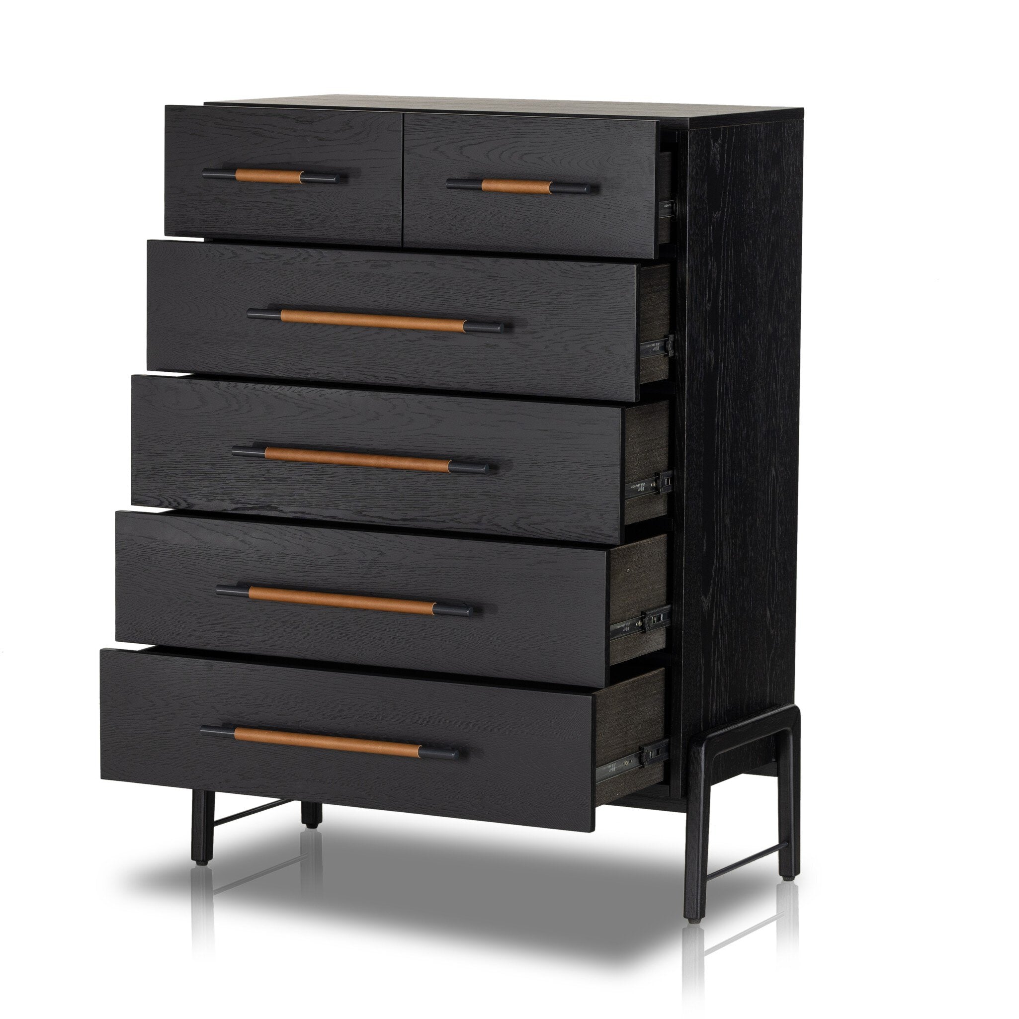 Four Hands Rosedale 6 Drawer Tall Dresser — Ebony Oak-Chaps Sand-Gunmetal