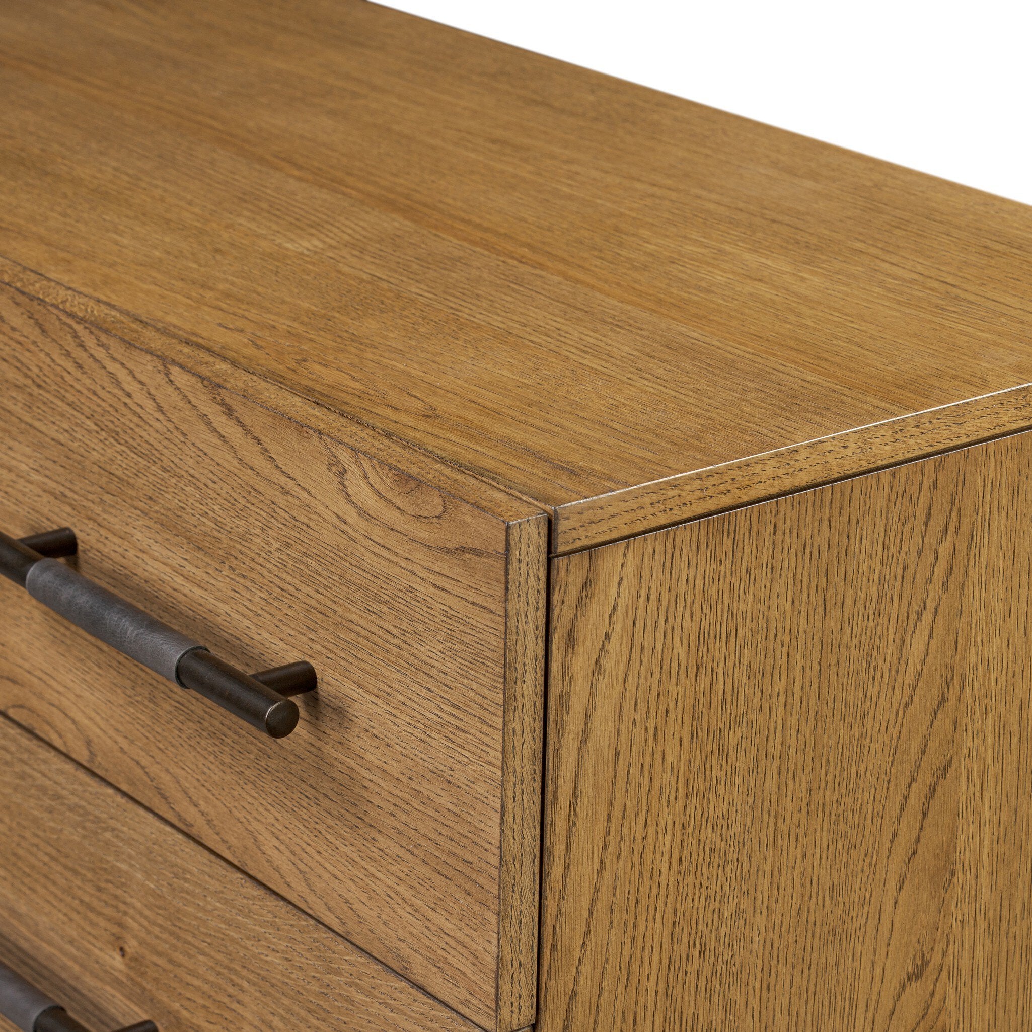 Four Hands Rosedale 6 Drawer Tall Dresser — Amber Oak-Chaps Ebony-Burnished Bronze