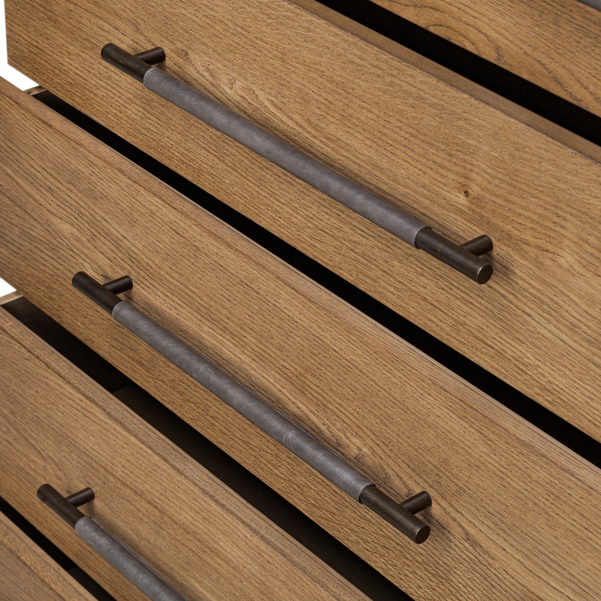 Four Hands Rosedale 6 Drawer Tall Dresser — Amber Oak-Chaps Ebony-Burnished Bronze