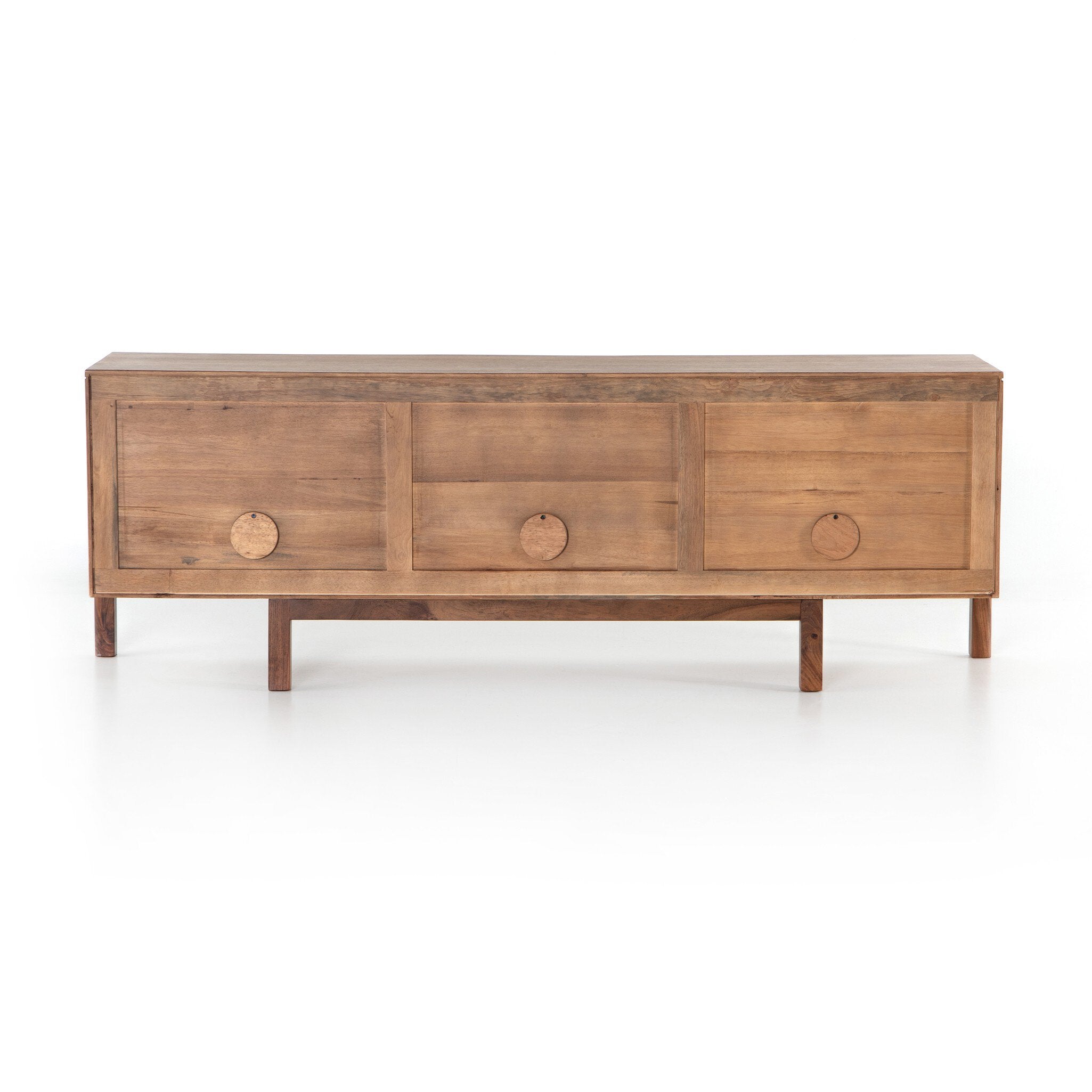 Four Hands Reza Media Console — Smoked Honey-Toasted Acacia-Raw Brass