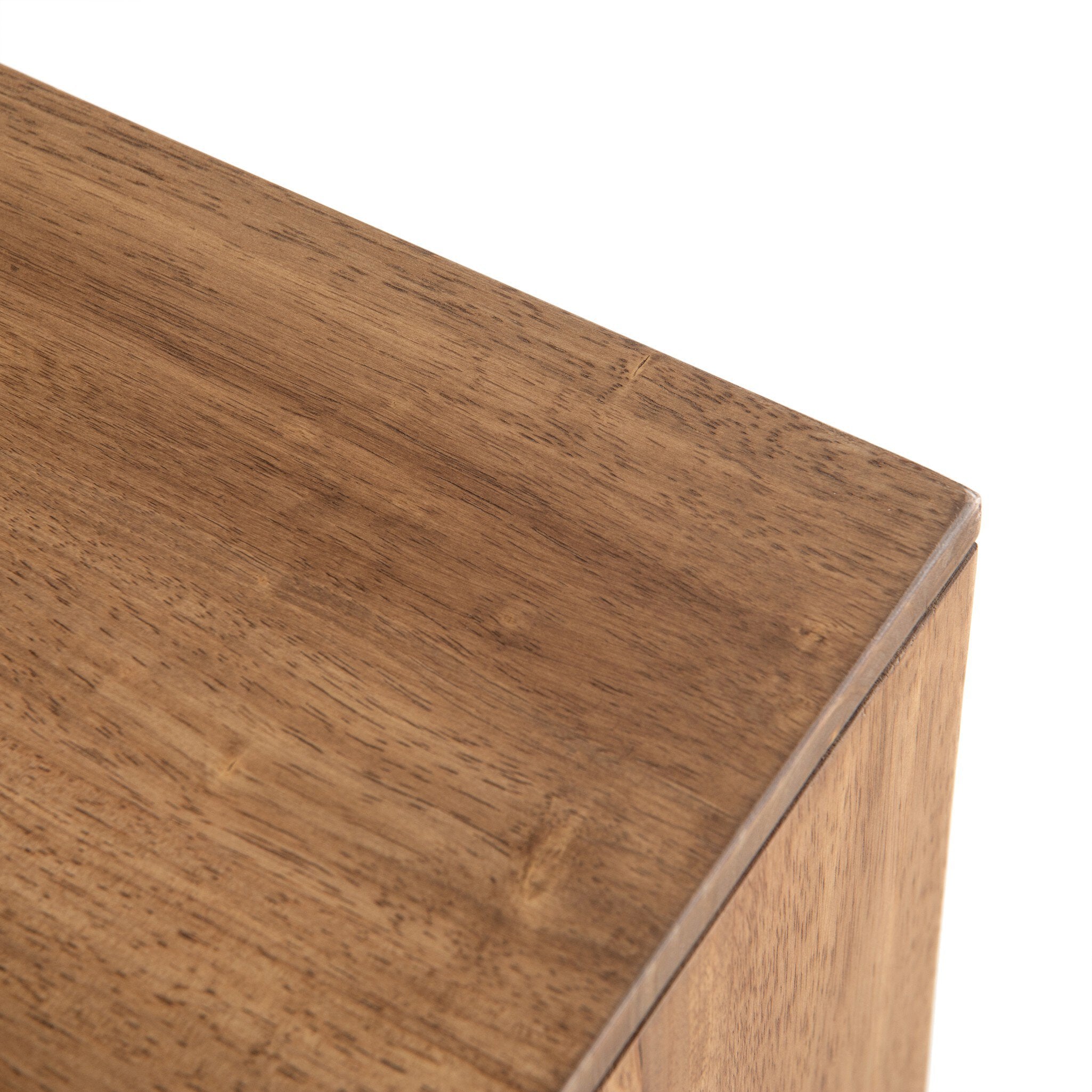 Four Hands Reza Media Console — Smoked Honey-Toasted Acacia-Raw Brass