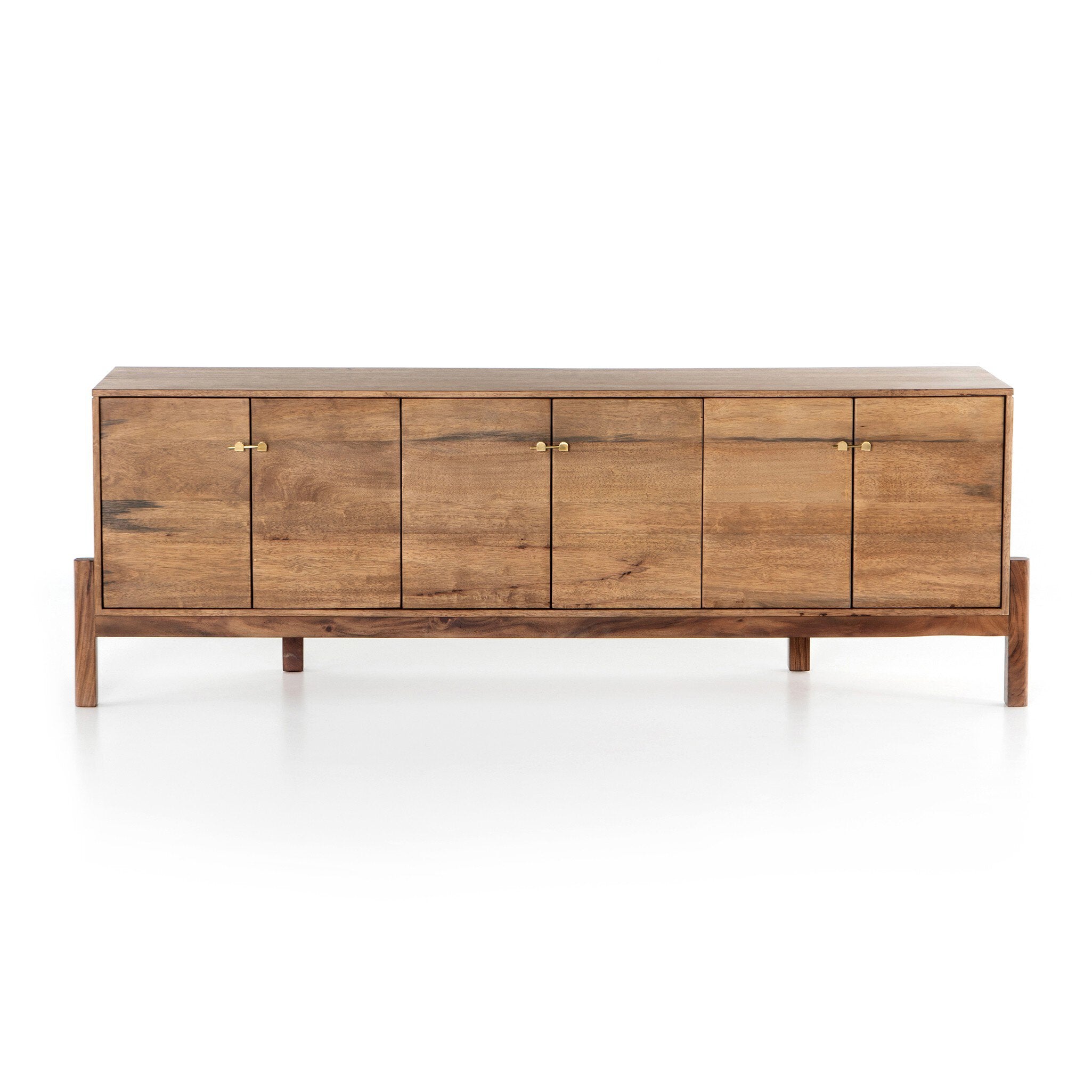 Four Hands Reza Media Console — Smoked Honey-Toasted Acacia-Raw Brass