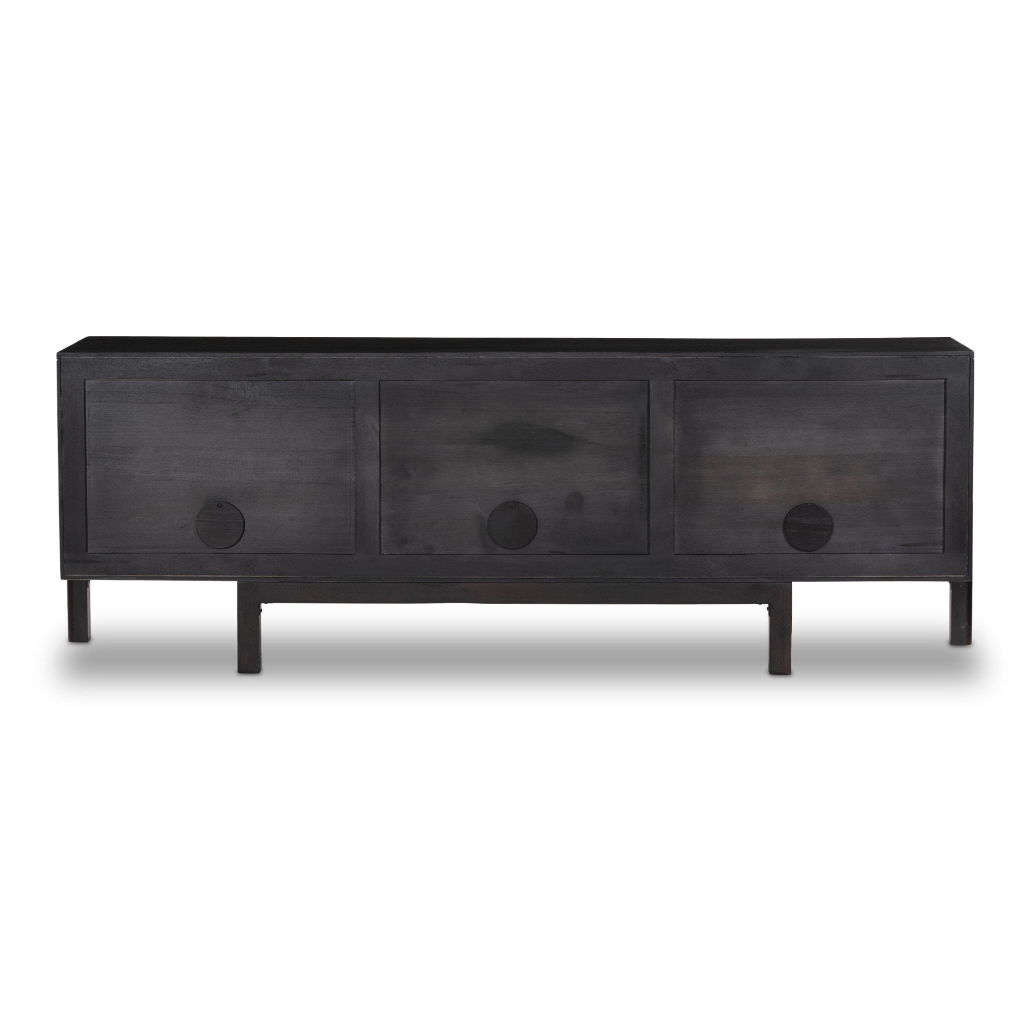 Four Hands Reza Media Console — Worn Black Parawood-Gunmetal Black-Worn Black Acacia