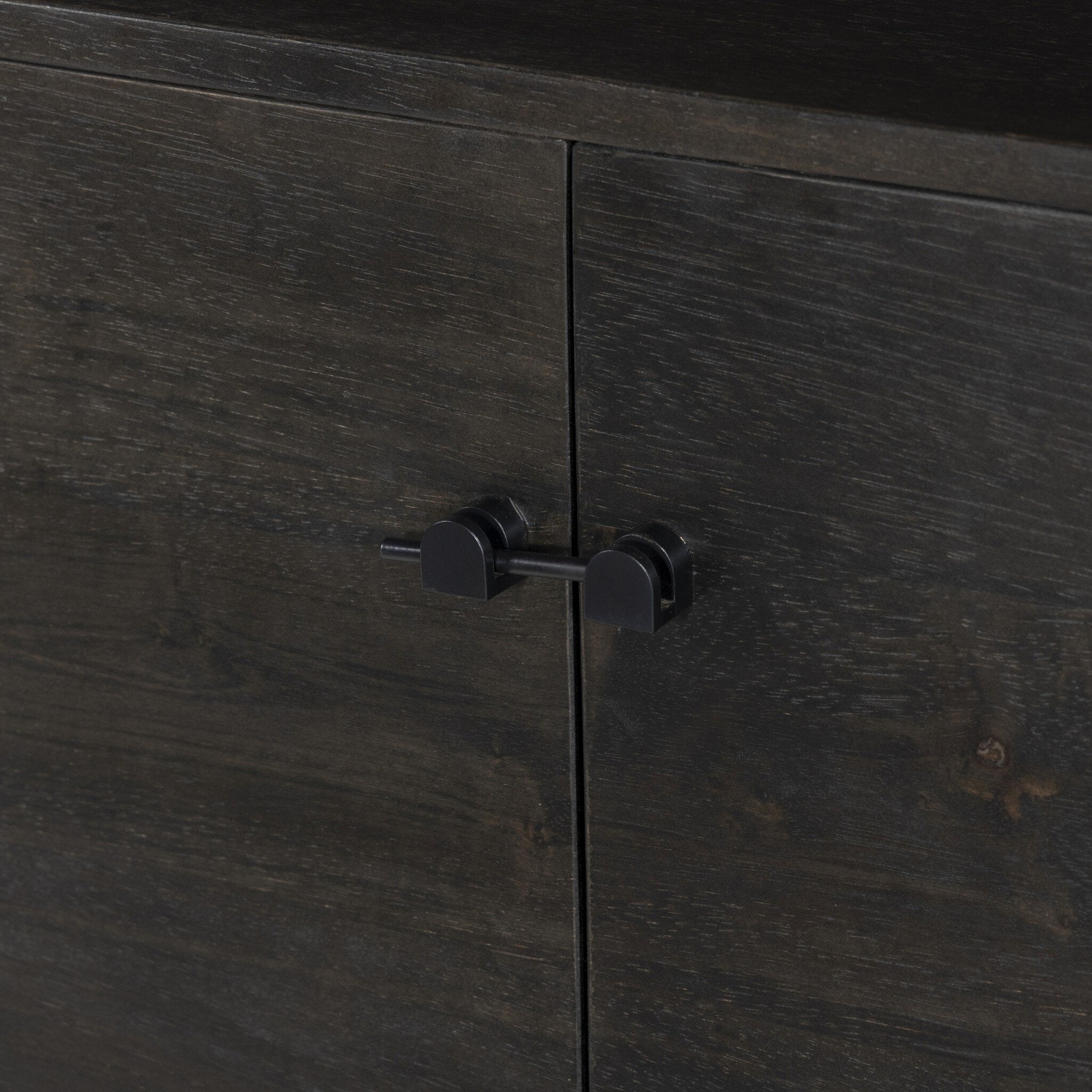 Four Hands Reza Media Console — Worn Black Parawood-Gunmetal Black-Worn Black Acacia