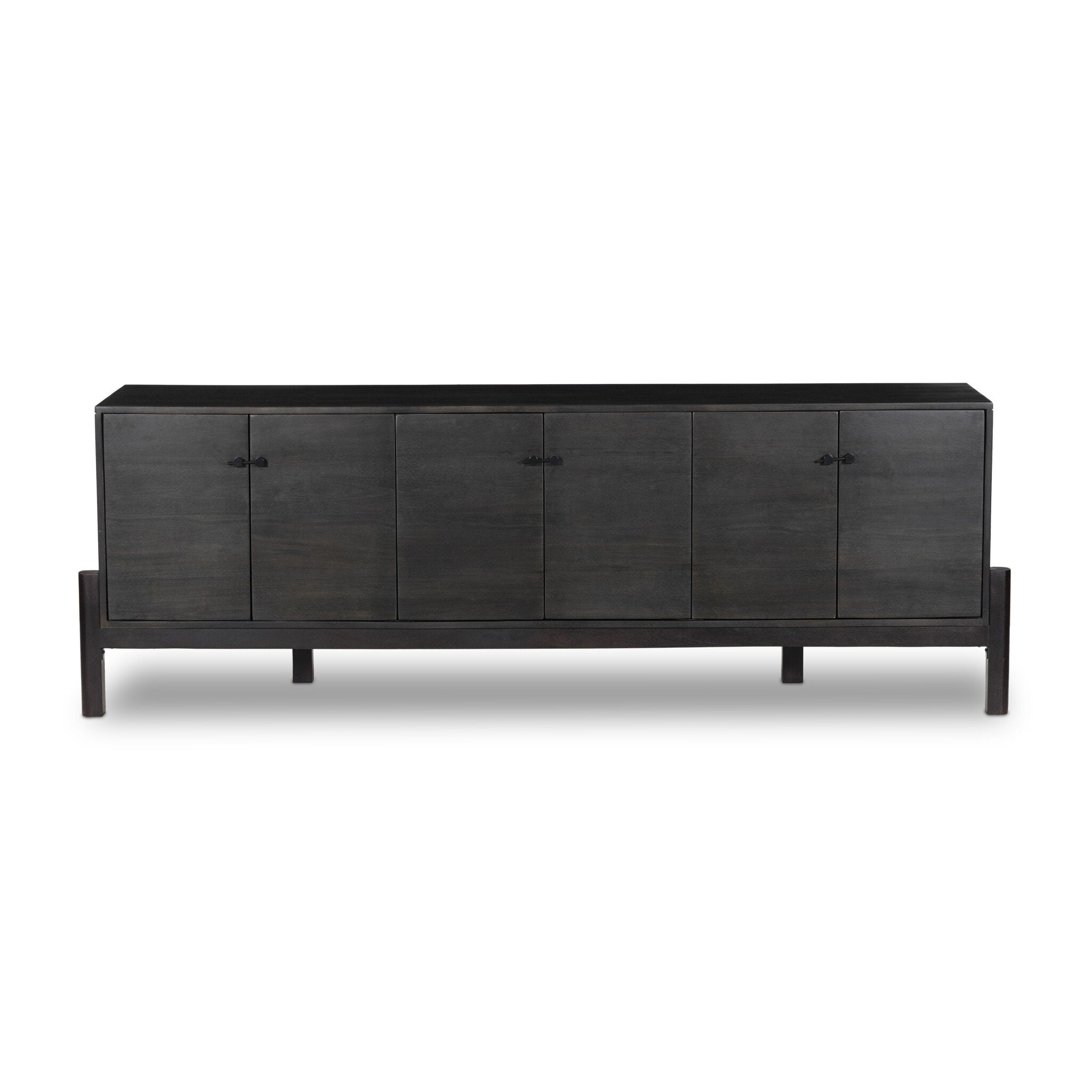 Four Hands Reza Media Console — Worn Black Parawood-Gunmetal Black-Worn Black Acacia