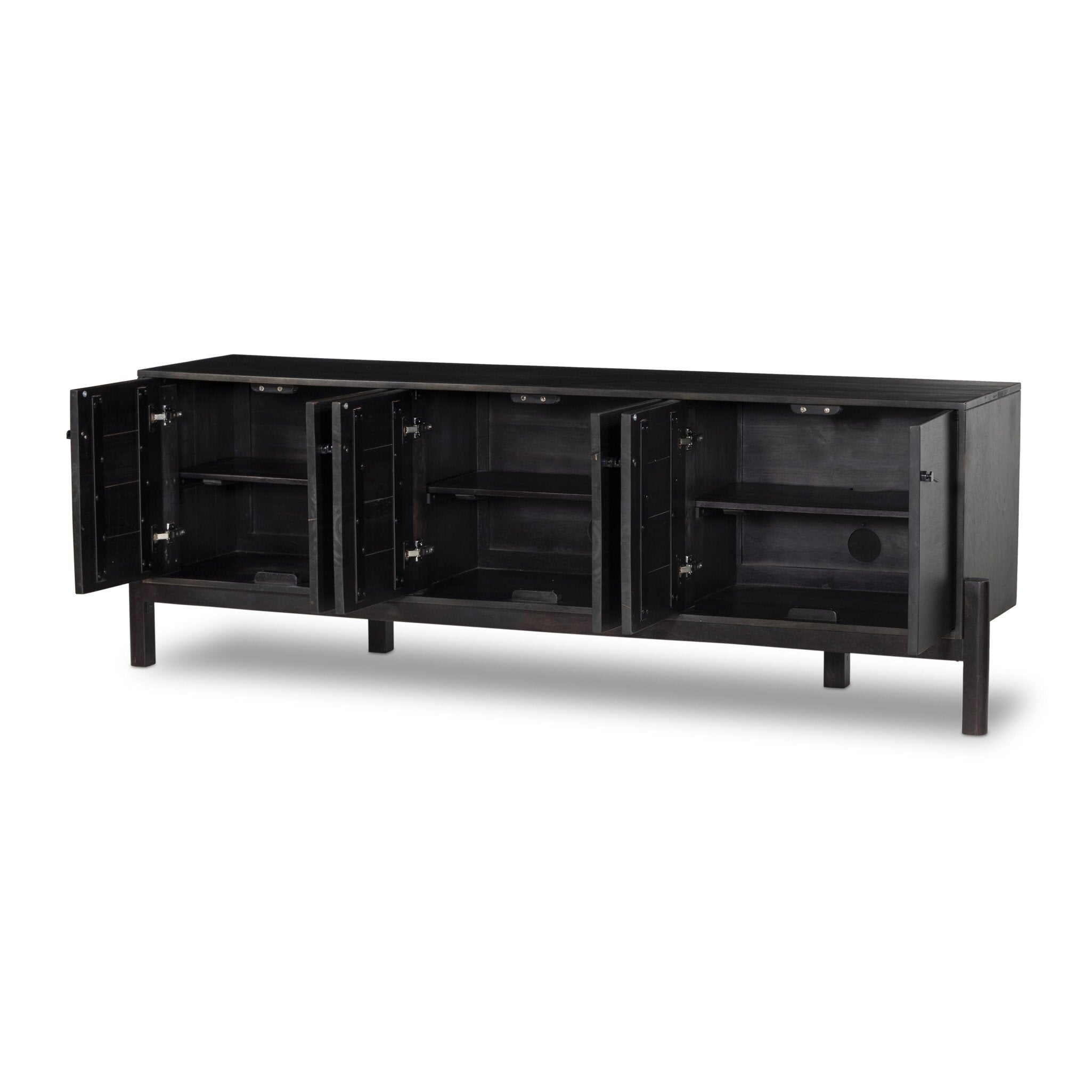 Four Hands Reza Media Console — Worn Black Parawood-Gunmetal Black-Worn Black Acacia