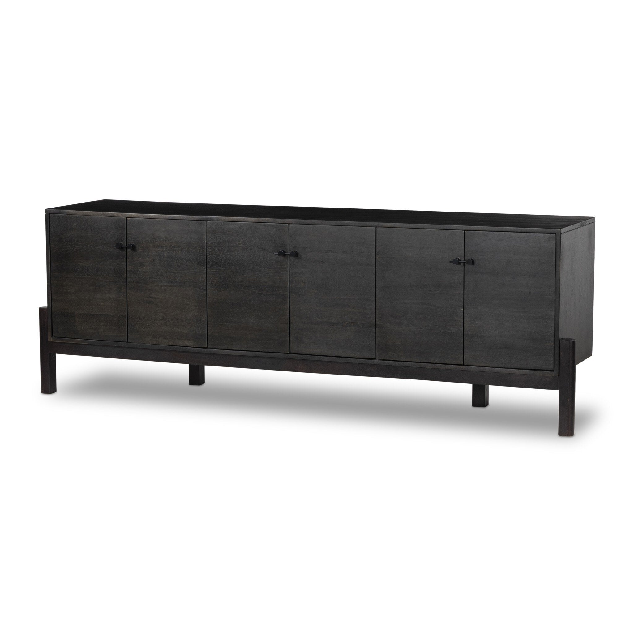 Four Hands Reza Media Console — Worn Black Parawood-Gunmetal Black-Worn Black Acacia