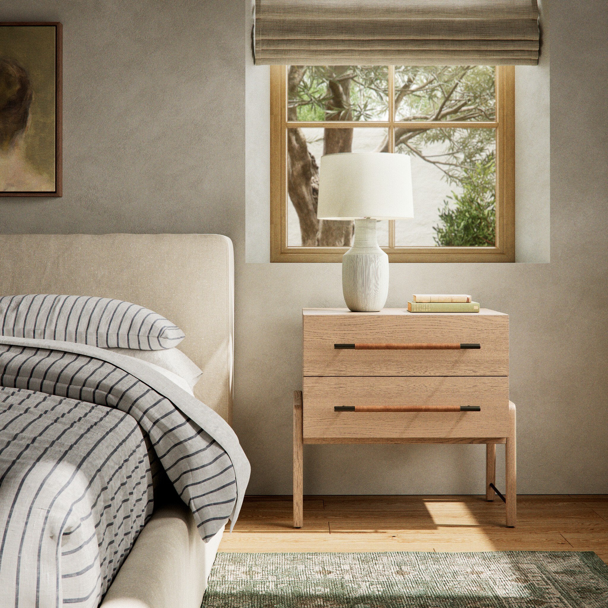 Four Hands Rosedale Nightstand — Yucca Oak Veneer-Chaps Sand-Gunmetal