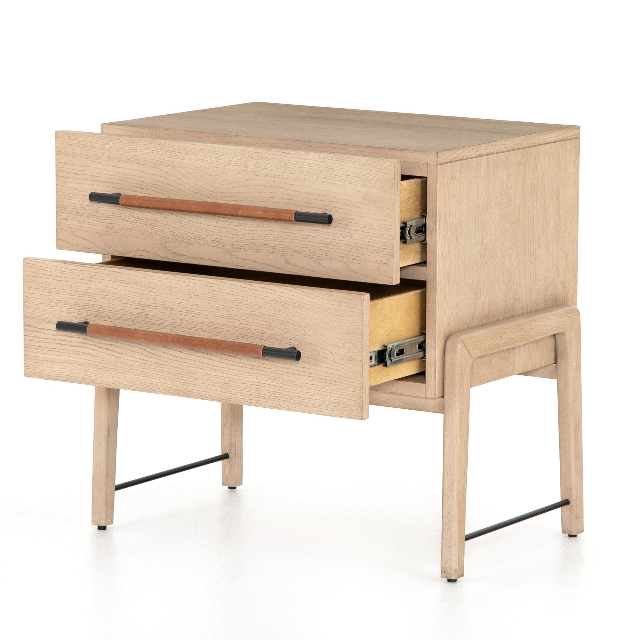 Four Hands Rosedale Nightstand — Yucca Oak Veneer-Chaps Sand-Gunmetal
