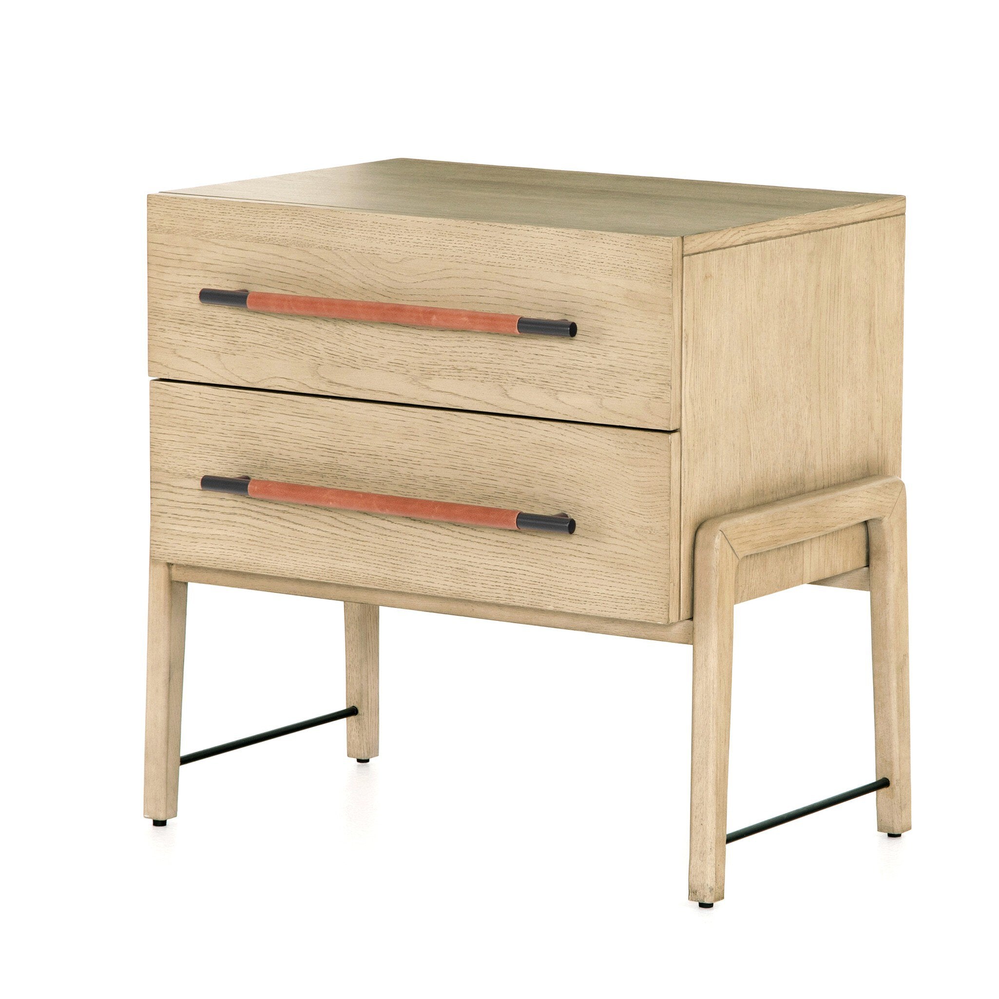Four Hands Rosedale Nightstand — Yucca Oak Veneer-Chaps Sand-Gunmetal