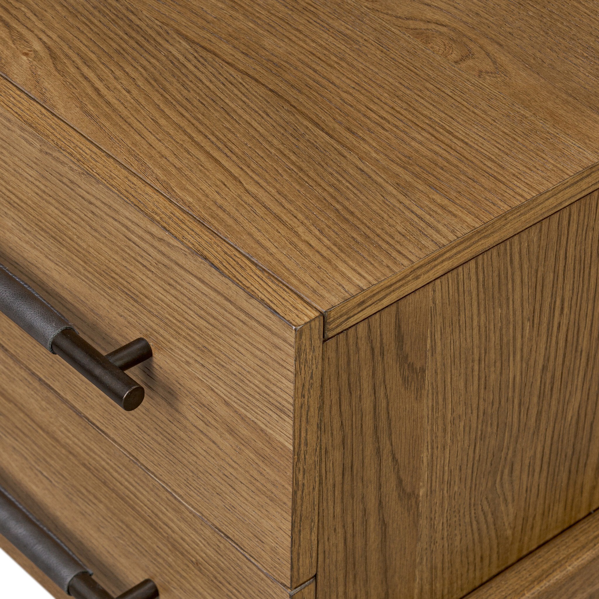 Four Hands Rosedale Nightstand — Amber Oak-Chaps Ebony-Burnished Bronze