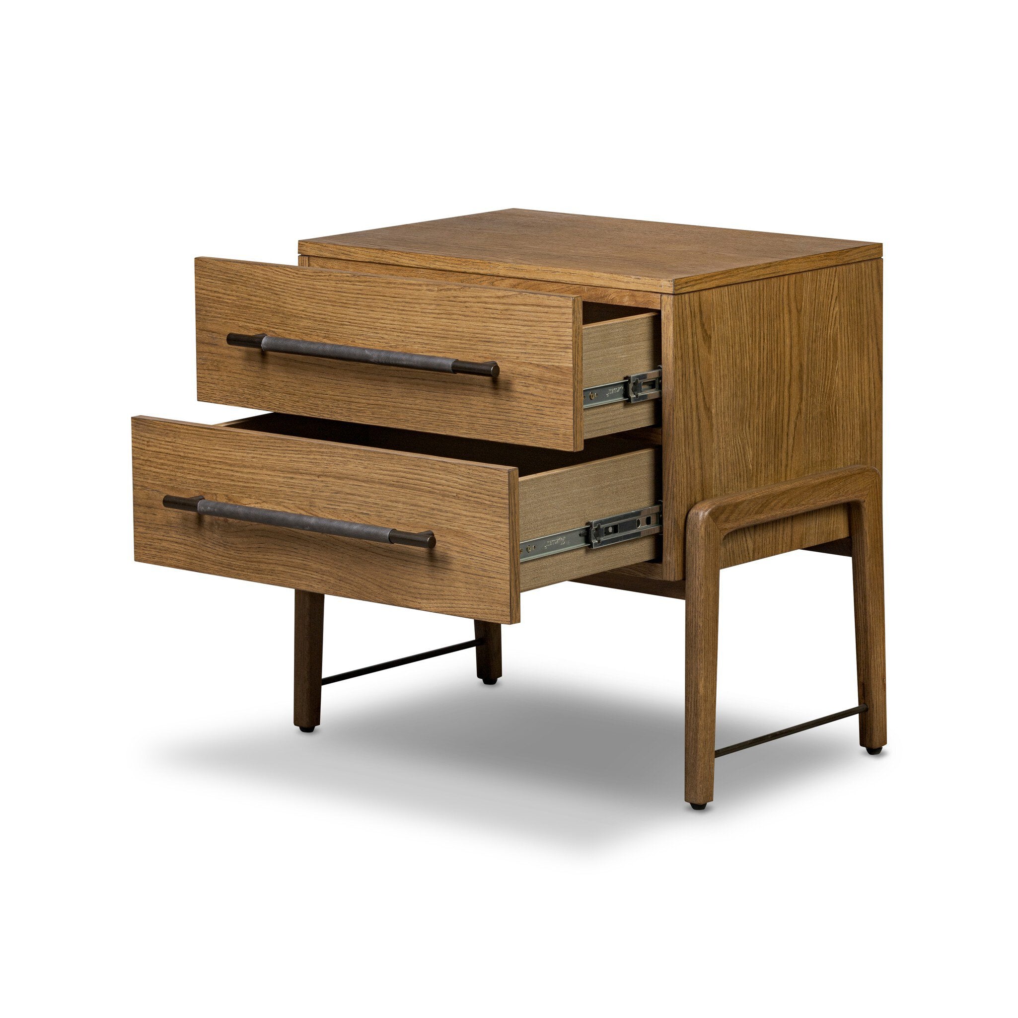 Four Hands Rosedale Nightstand — Amber Oak-Chaps Ebony-Burnished Bronze