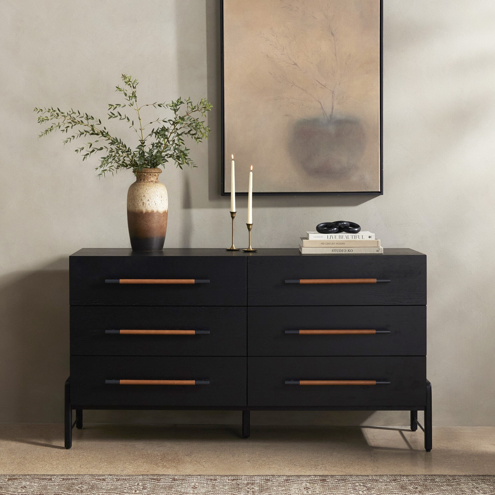 Four Hands Rosedale 6 Drawer Dresser — Ebony Oak-Chaps Sand-Gunmetal