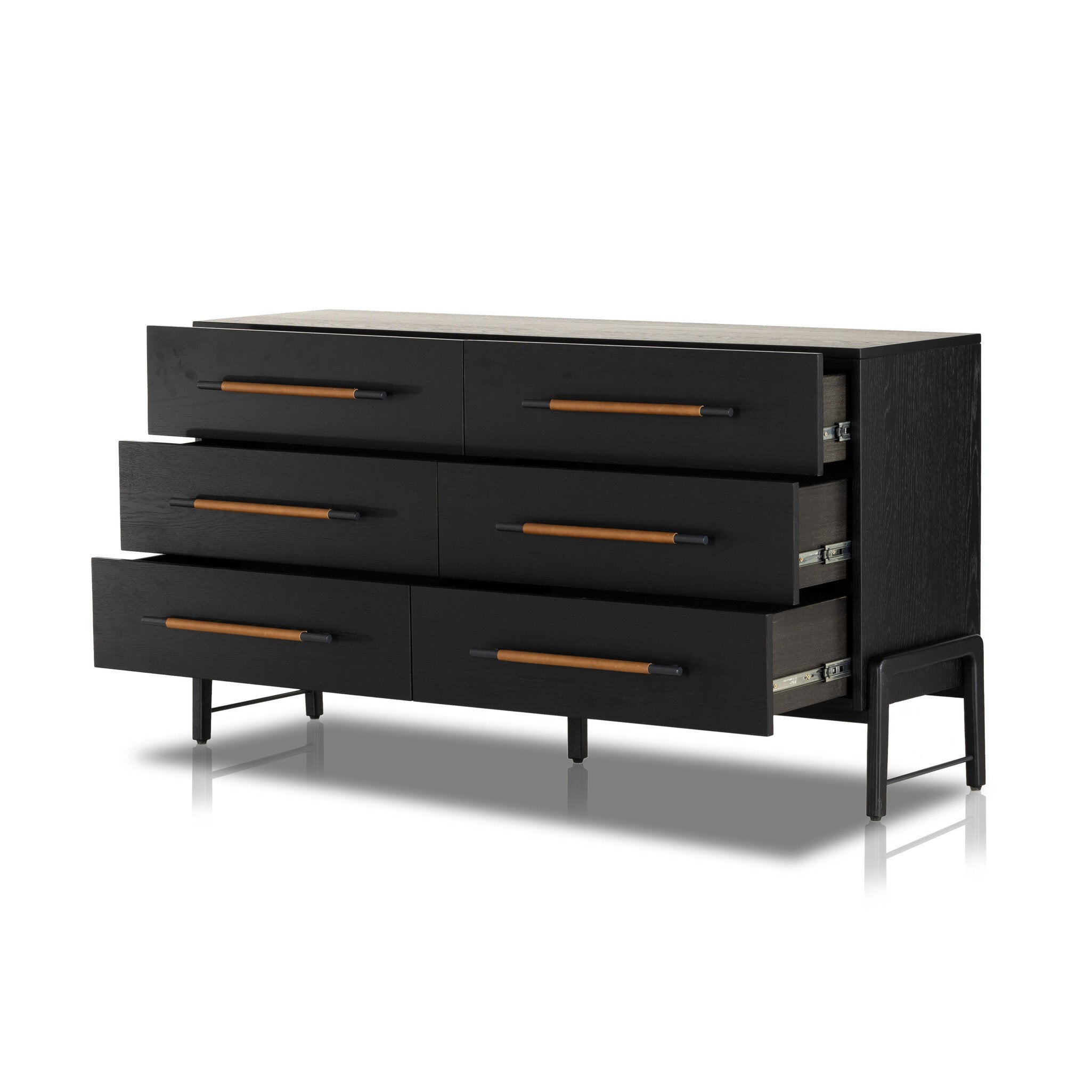 Four Hands Rosedale 6 Drawer Dresser — Ebony Oak-Chaps Sand-Gunmetal