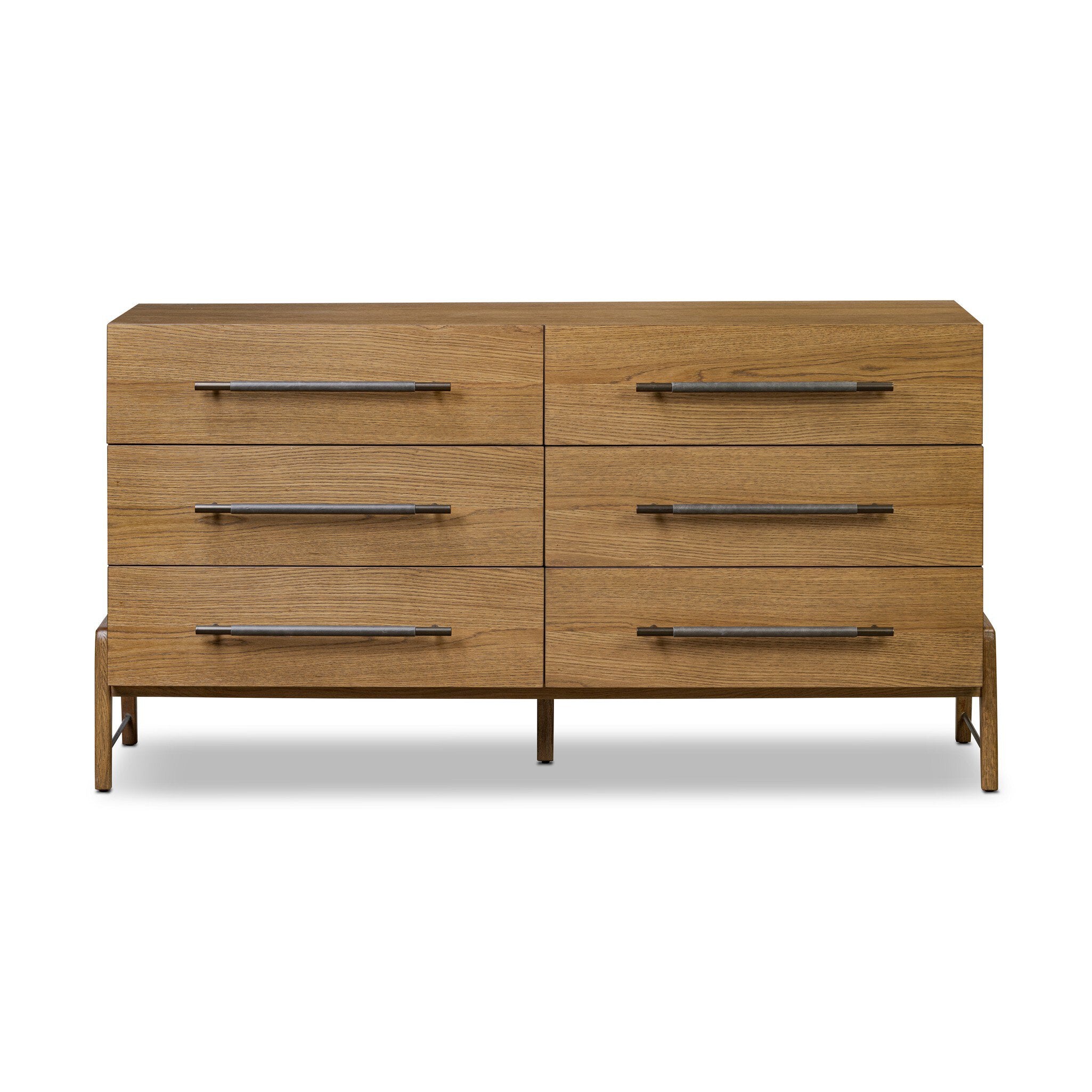 Four Hands Rosedale 6 Drawer Dresser — Amber Oak-Chaps Ebony-Burnished Bronze