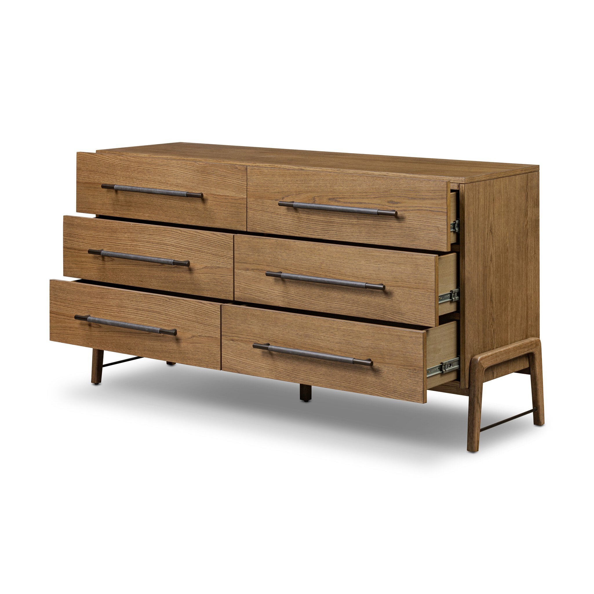 Four Hands Rosedale 6 Drawer Dresser — Amber Oak-Chaps Ebony-Burnished Bronze