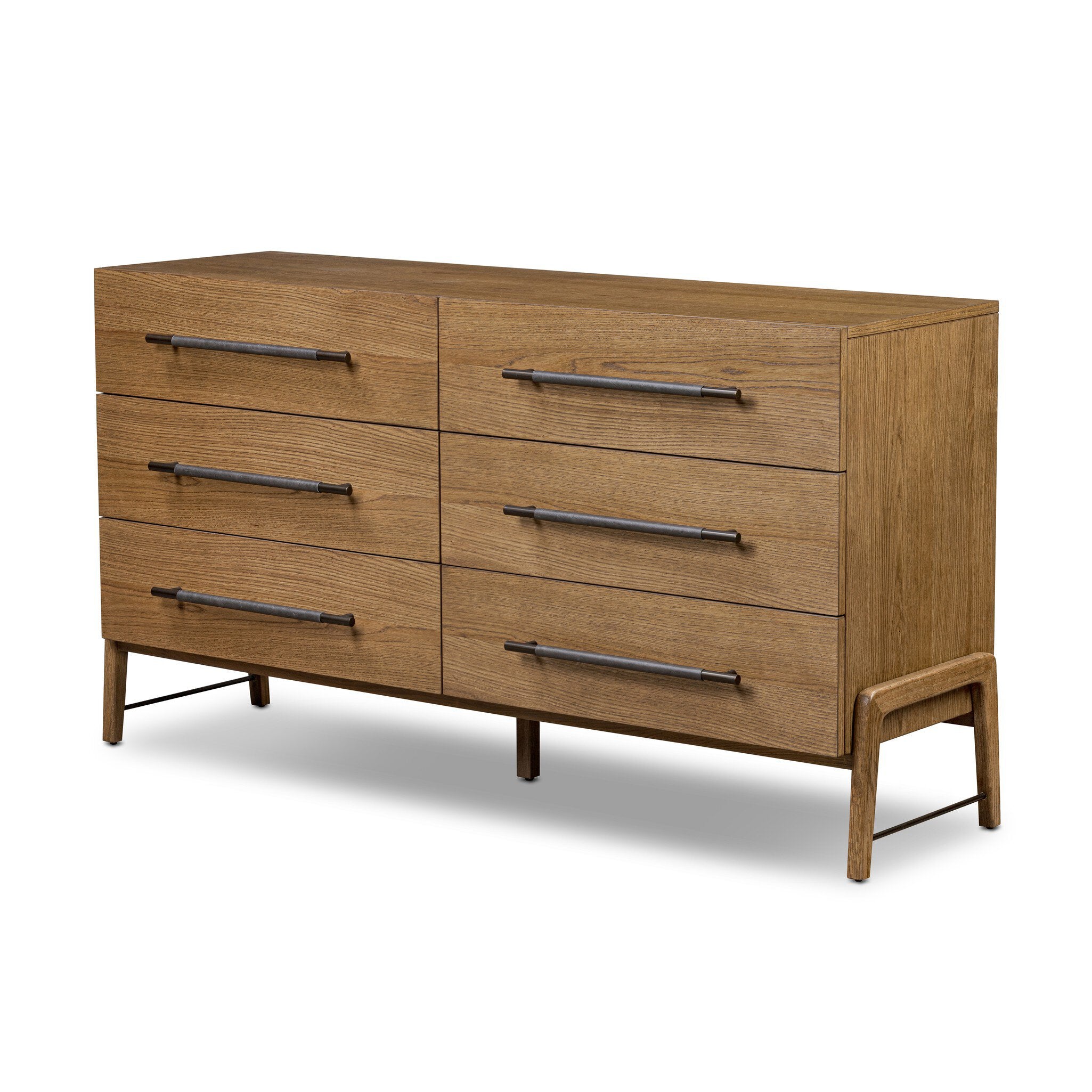Four Hands Rosedale 6 Drawer Dresser — Amber Oak-Chaps Ebony-Burnished Bronze