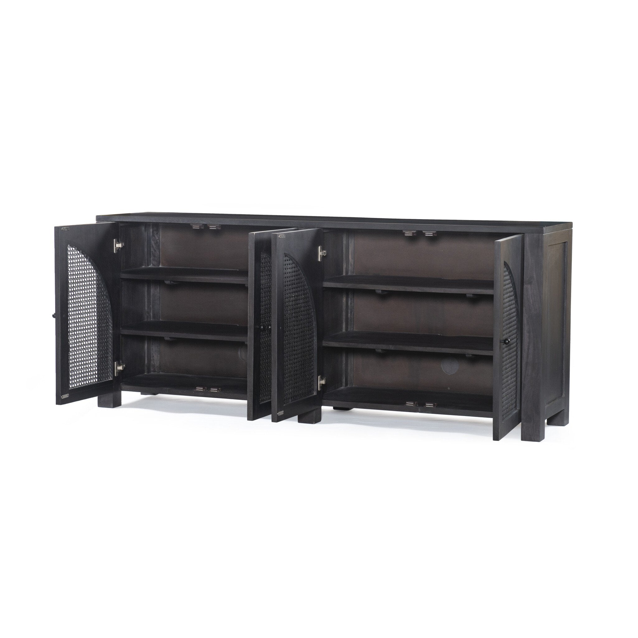 Four Hands Tilda Sideboard — Black Wash Mango-Black Circle Cane-Black Iron