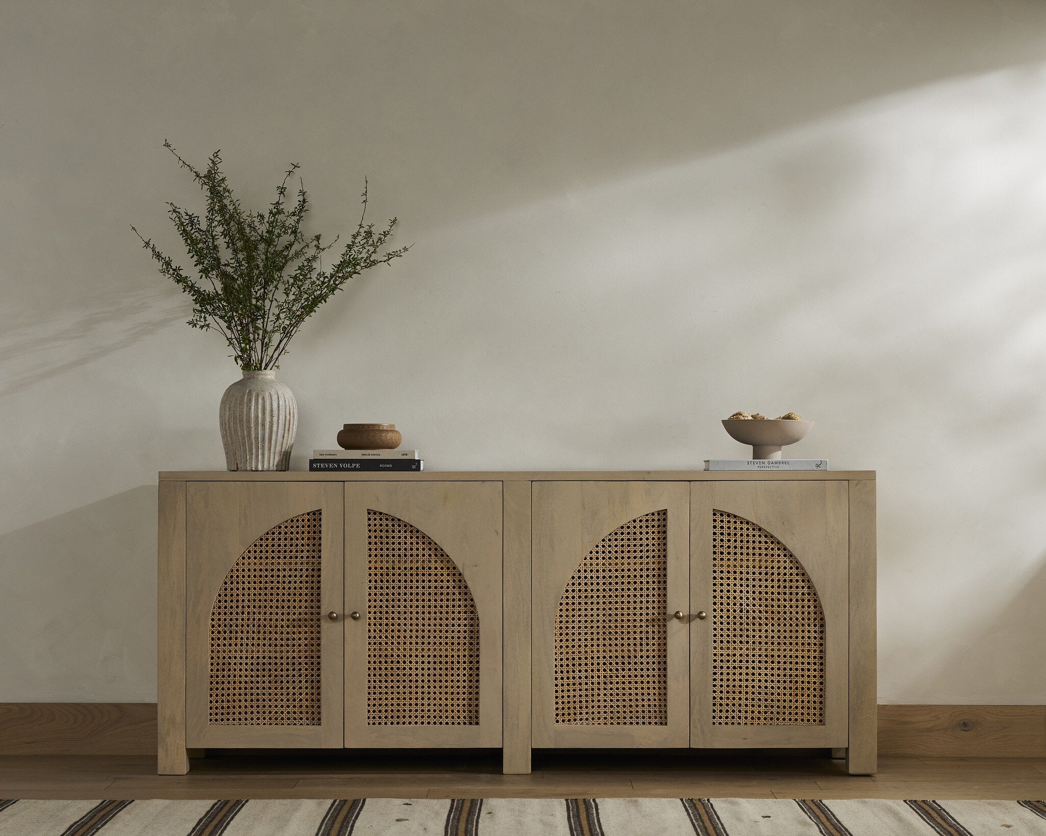Four Hands Tilda Sideboard — Natural Circle Cane-Natural Mango-Satin Brass