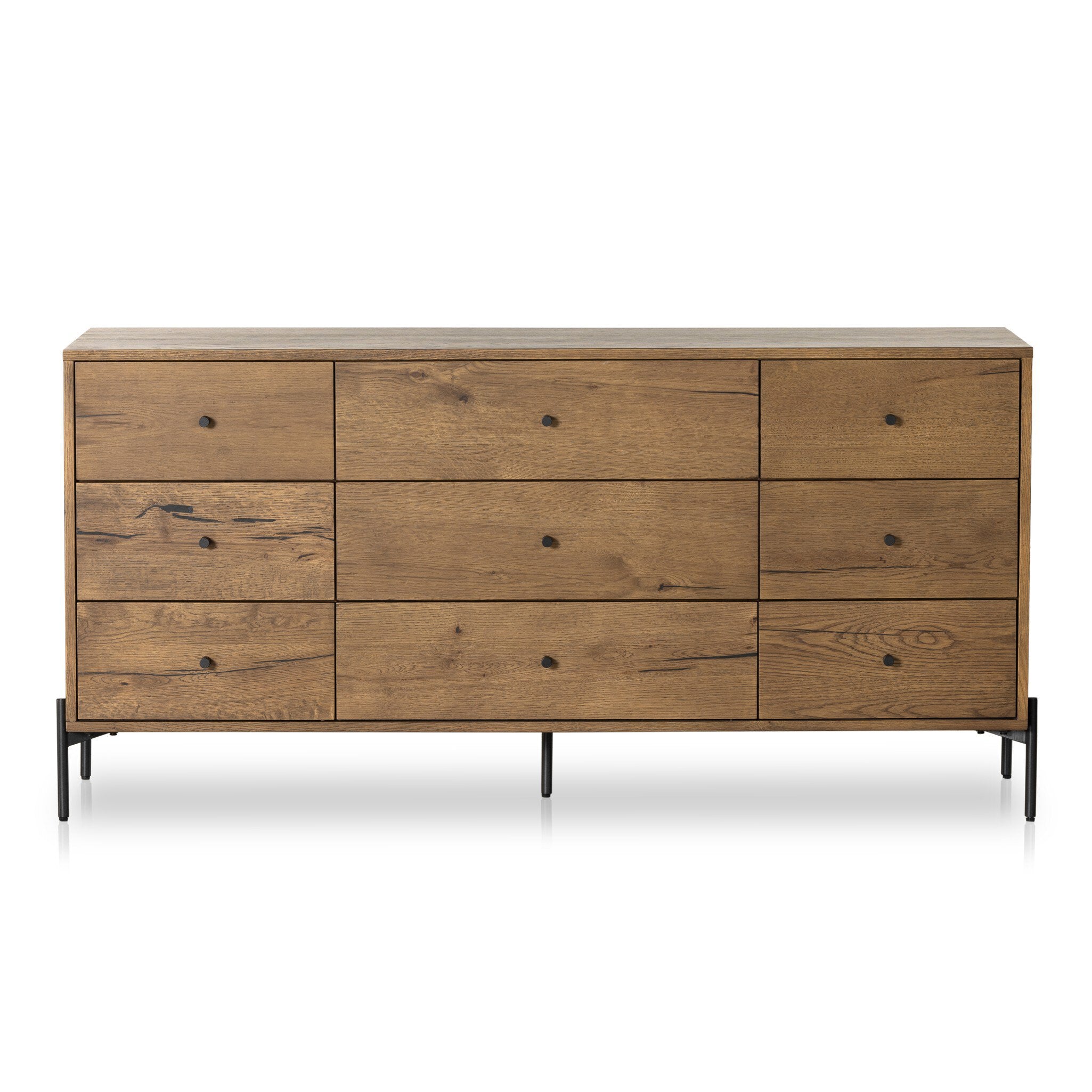 Four Hands Eaton 9 Drawer Dresser — Amber Oak Resin-Dark Gunmetal