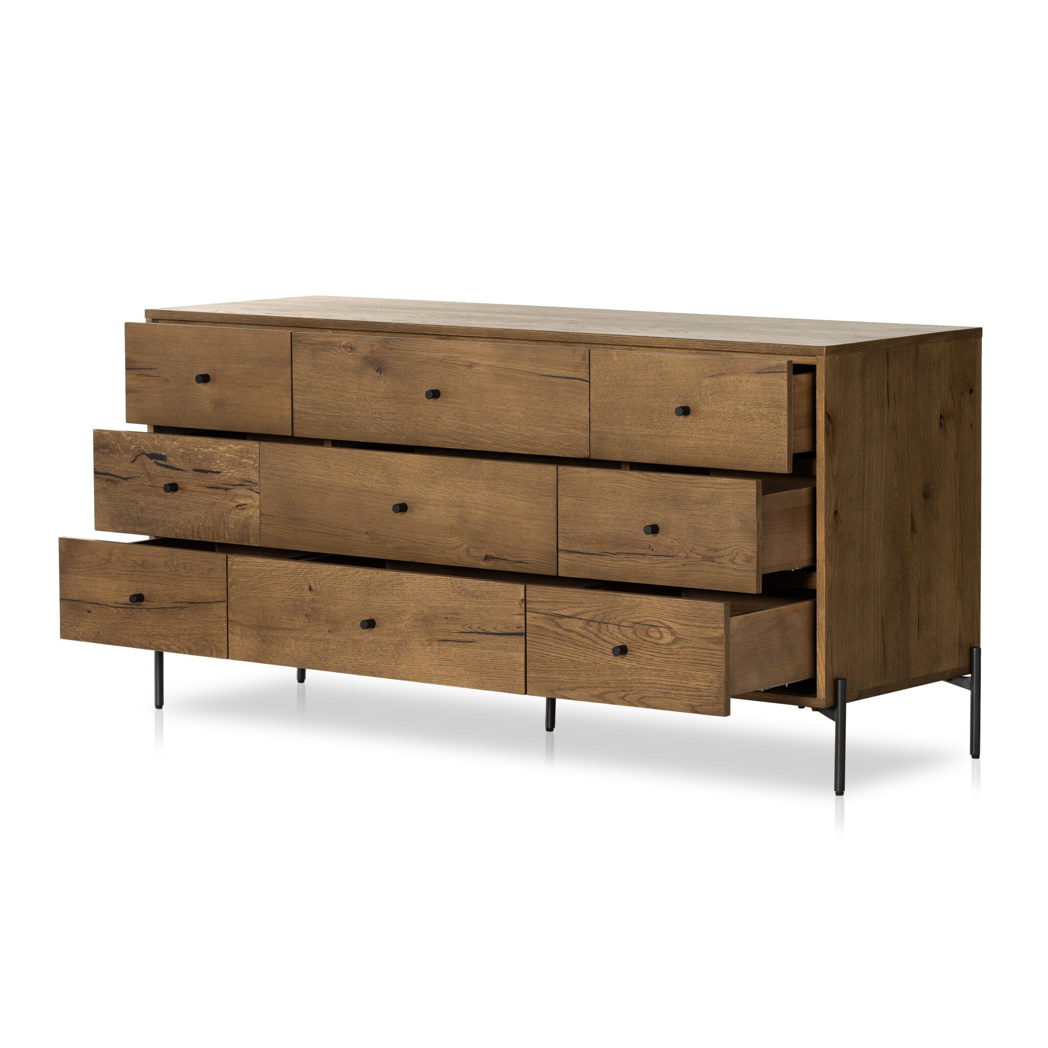 Four Hands Eaton 9 Drawer Dresser — Amber Oak Resin-Dark Gunmetal
