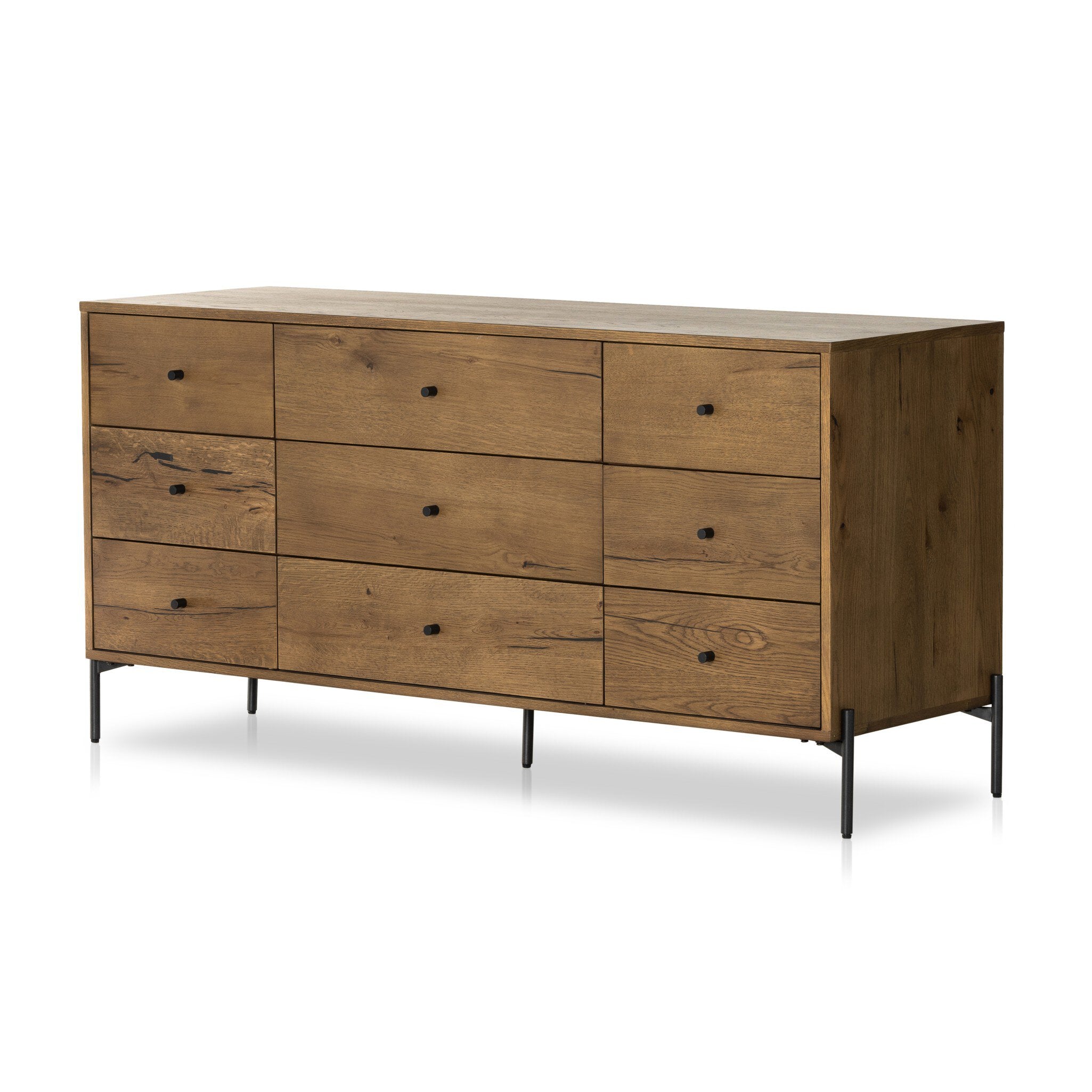 Four Hands Eaton 9 Drawer Dresser — Amber Oak Resin-Dark Gunmetal