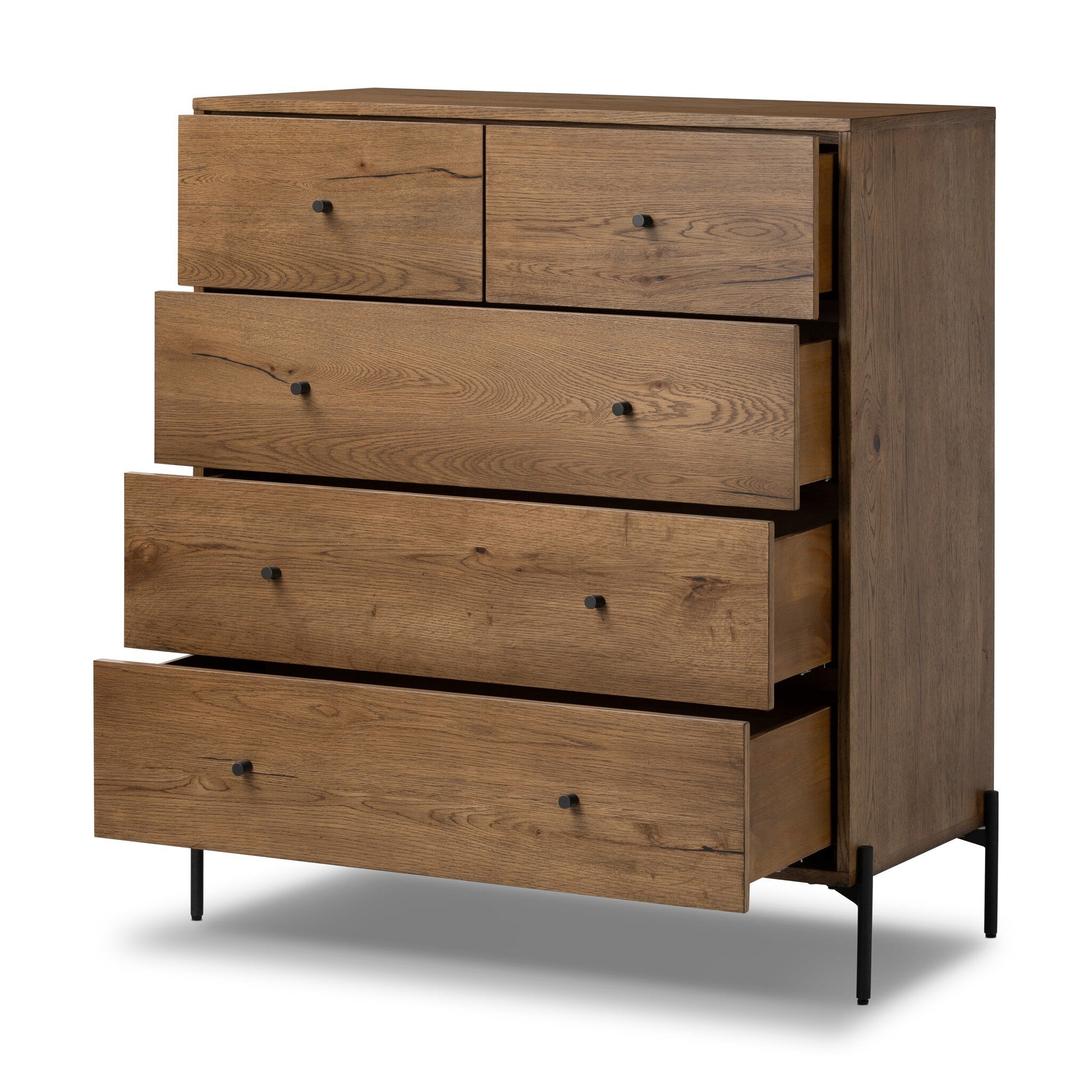 Four Hands Eaton 5 Drawer Dresser — Amber Oak Resin-Dark Gunmetal
