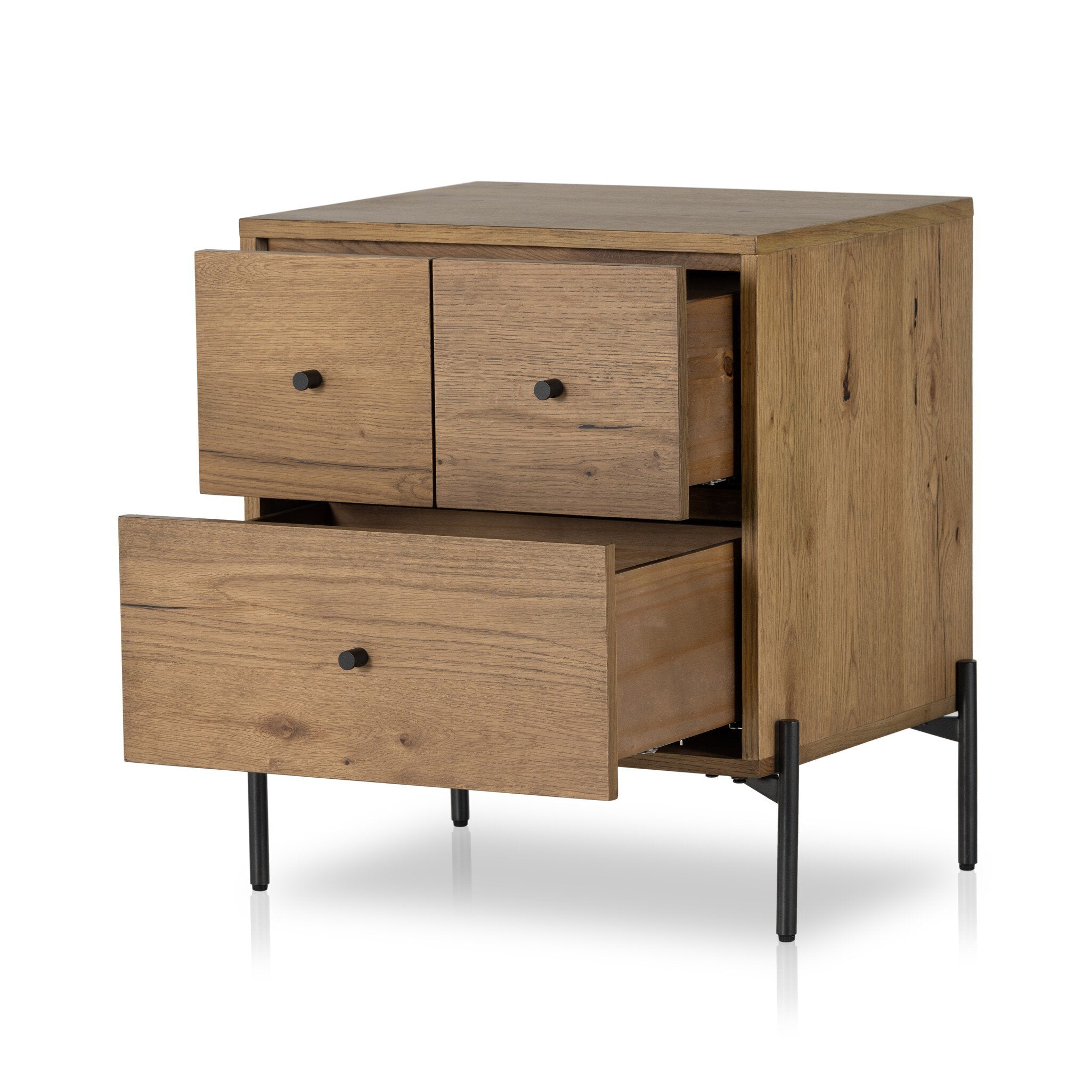 Four Hands Eaton Nightstand — Amber Oak Resin-Dark Gunmetal
