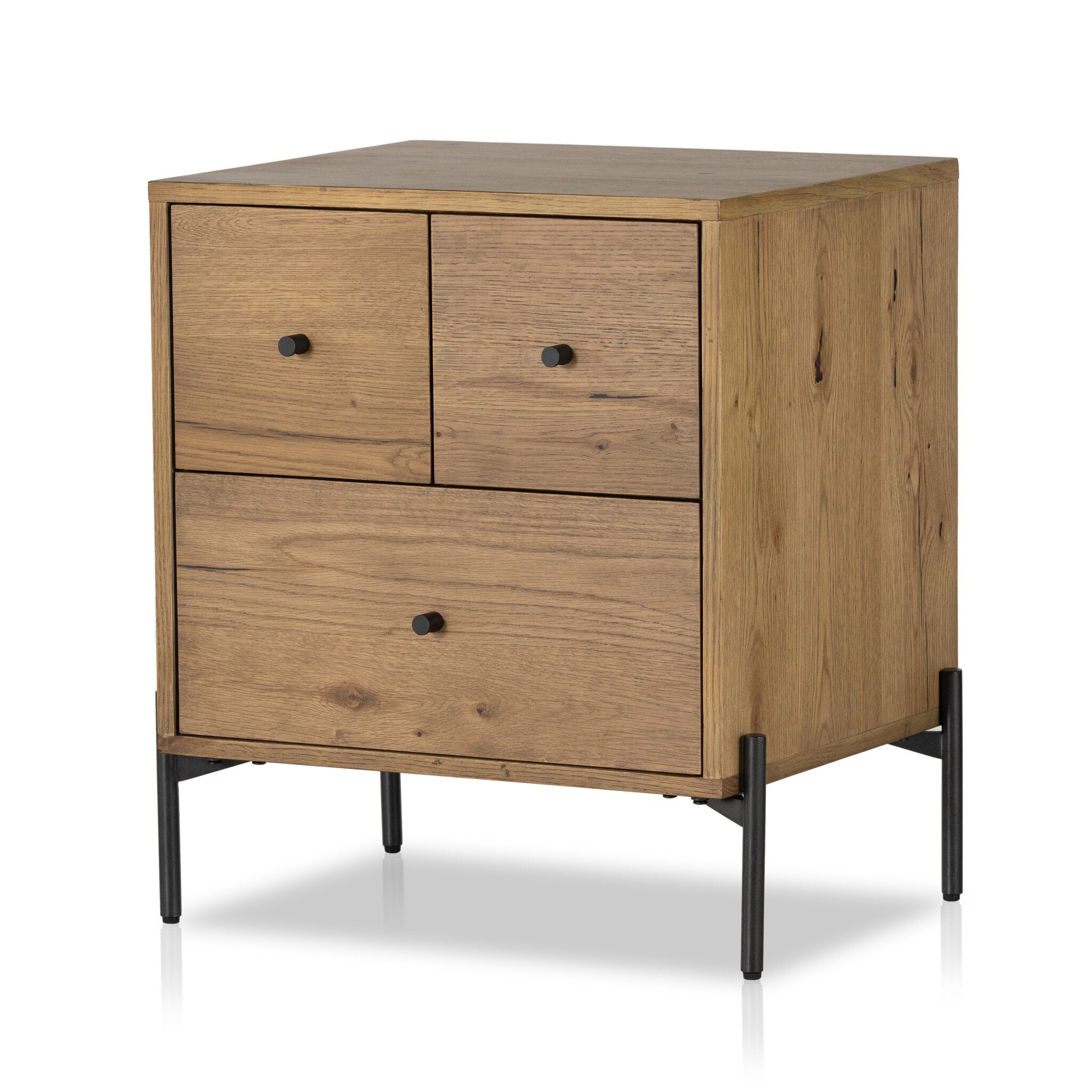 Four Hands Eaton Nightstand — Amber Oak Resin-Dark Gunmetal
