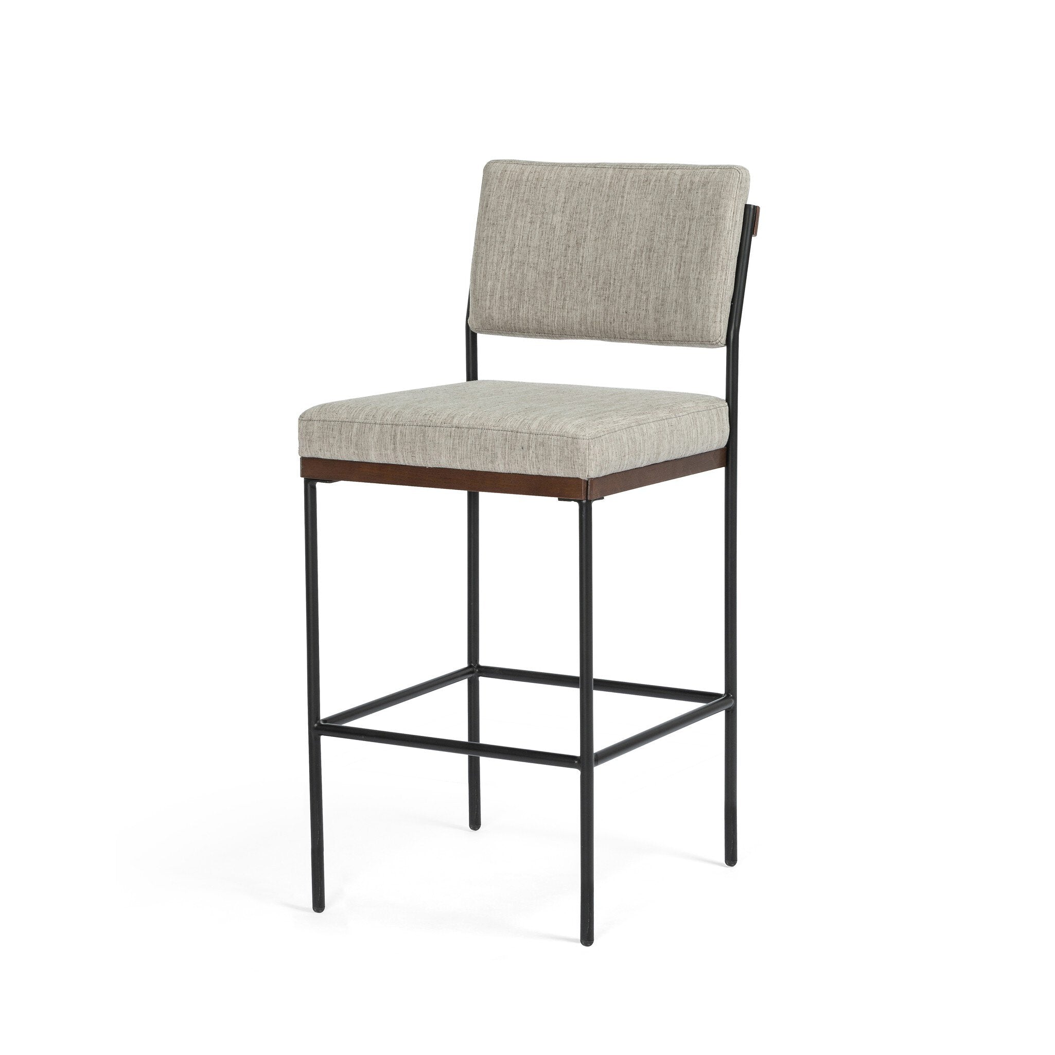 Four Hands Benton Bar + Counter Stool — Savile Flannel-Almond Oak-Midnight Iron-Bar