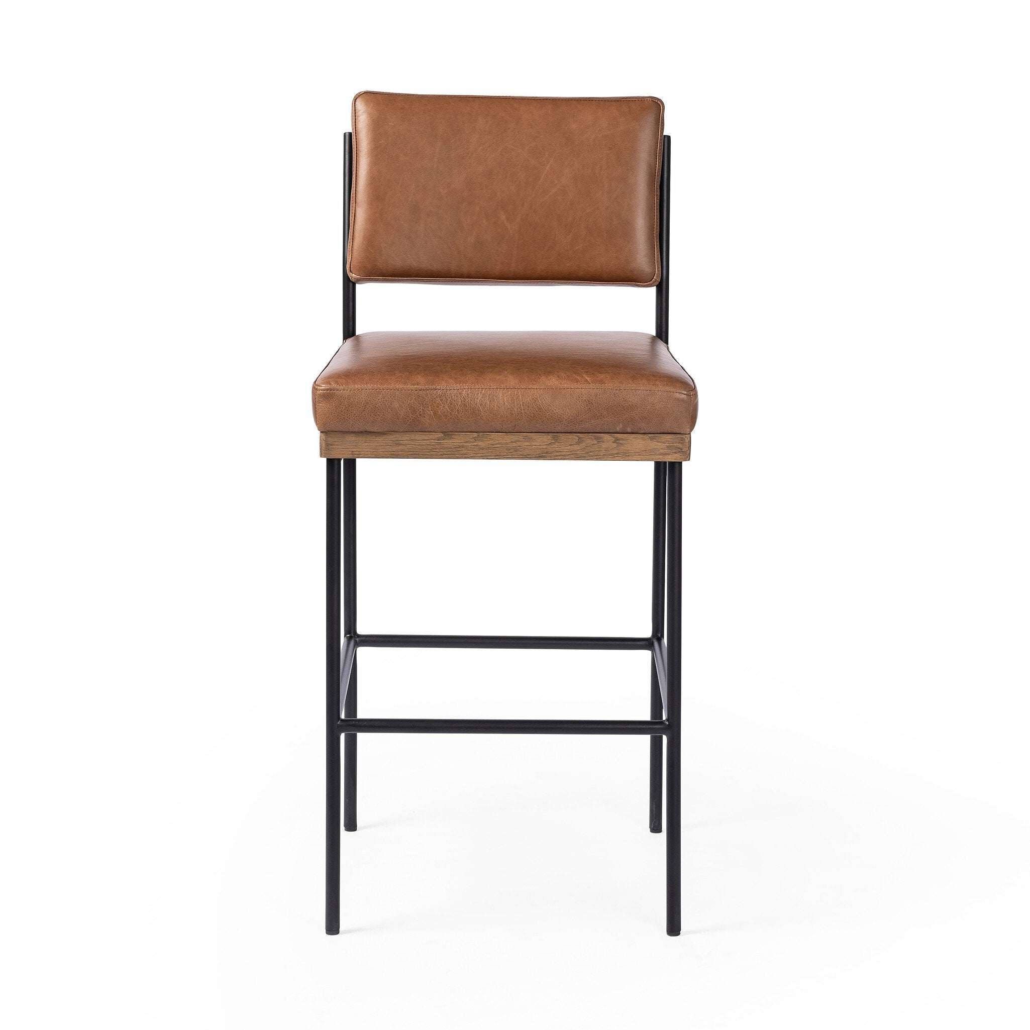 Four Hands Benton Bar + Counter Stool — Sonoma Chestnut-Drifted Oak-Midnight Iron-Bar