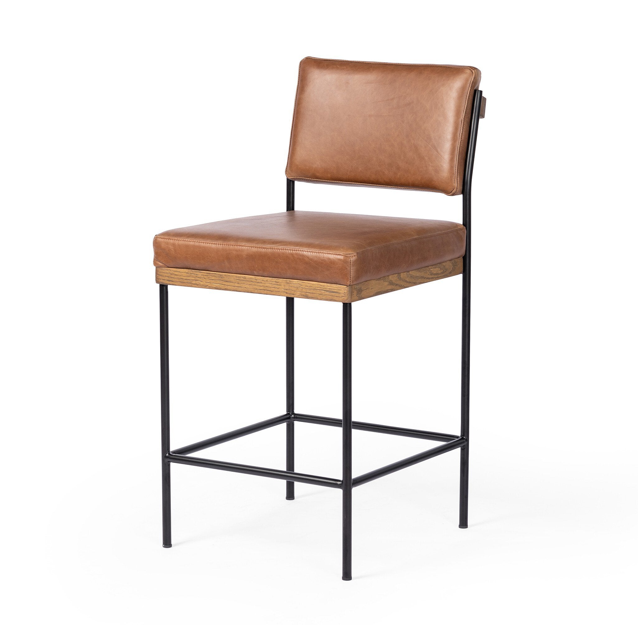 Four Hands Benton Bar + Counter Stool — Sonoma Chestnut-Drifted Oak-Midnight Iron-Counter