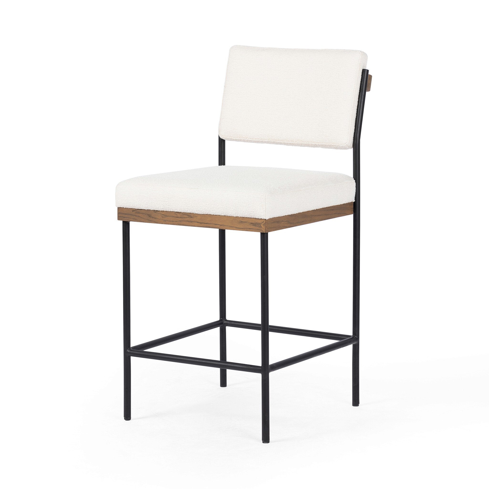 Four Hands Benton Bar + Counter Stool — Fayette Cloud-Drifted Oak-Midnight Iron-Counter