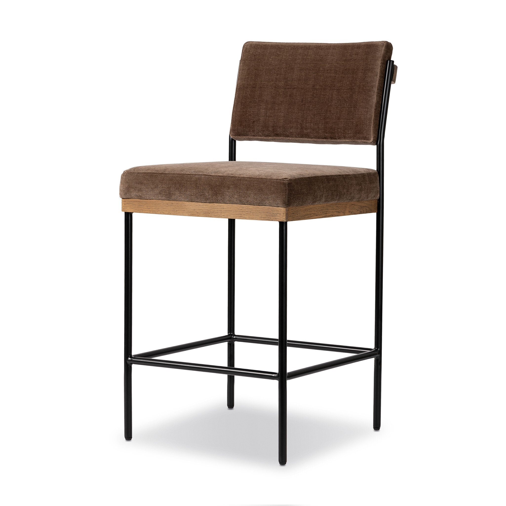 Four Hands Benton Bar + Counter Stool — Altair Mushroom-Smoked Grey-Midnight Iron-Counter