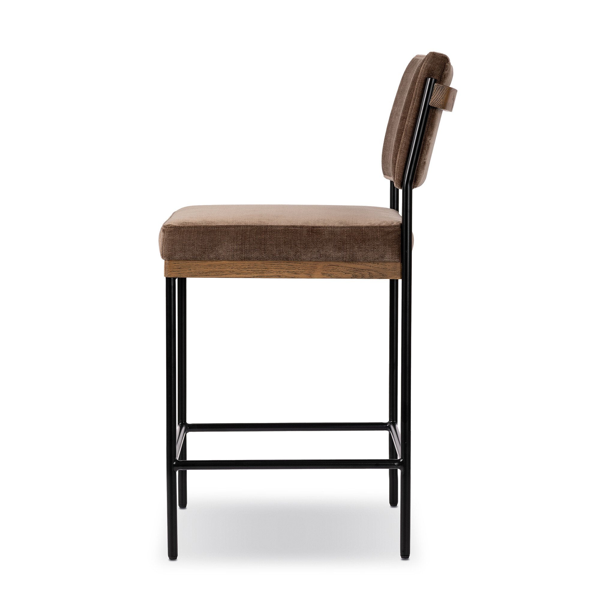 Four Hands Benton Bar + Counter Stool — Altair Mushroom-Smoked Grey-Midnight Iron-Counter