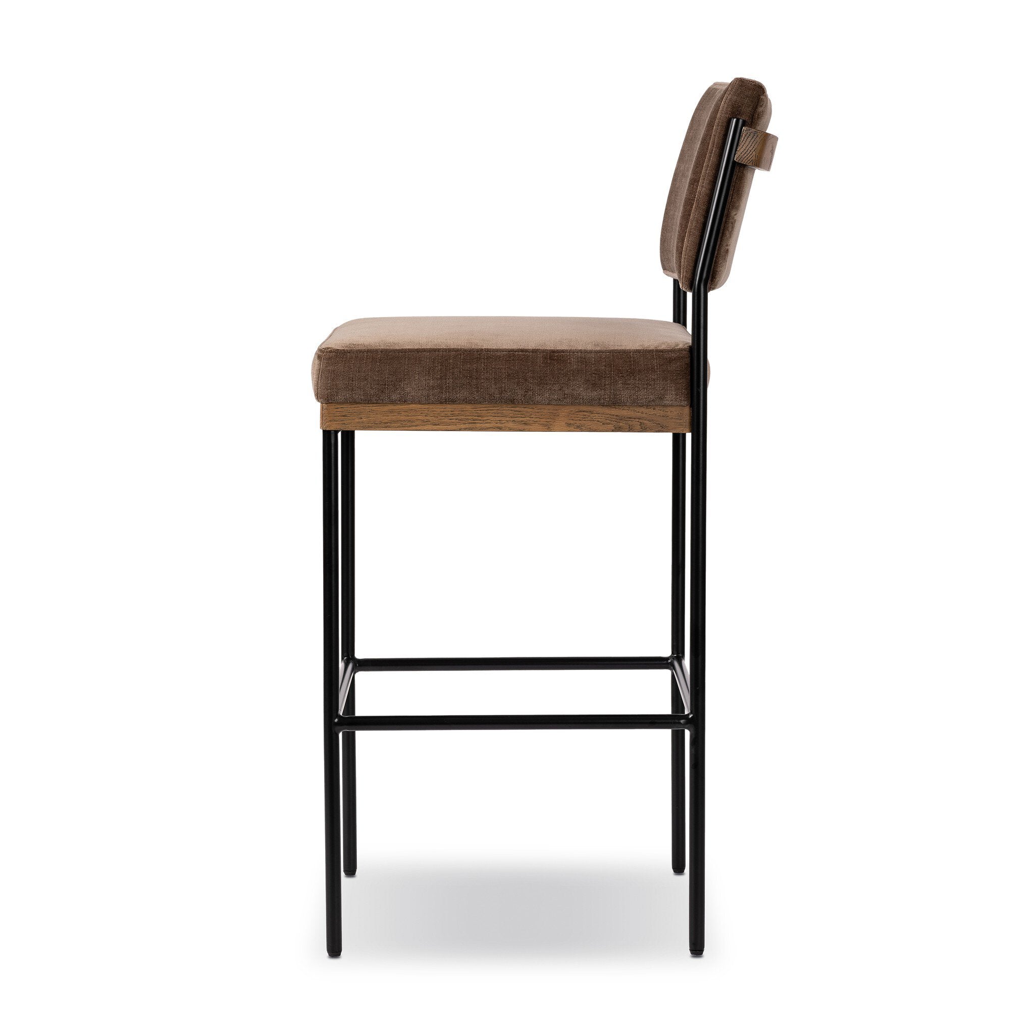 Four Hands Benton Bar + Counter Stool — Altair Mushroom-Smoked Grey-Midnight Iron-Bar