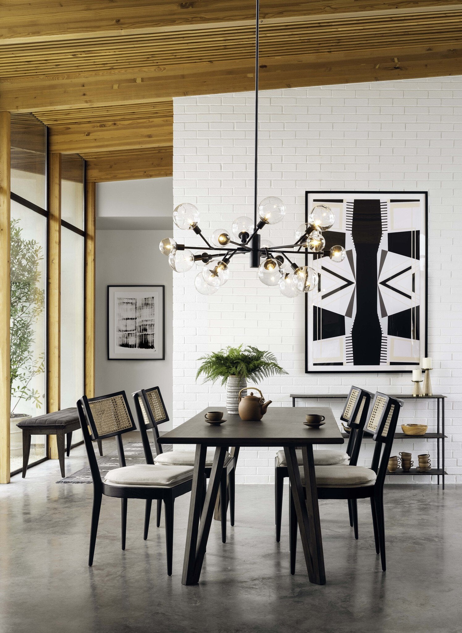 Four Hands Britt Dining Chair — Brushed Ebony-Savile Flax-Natural Cane