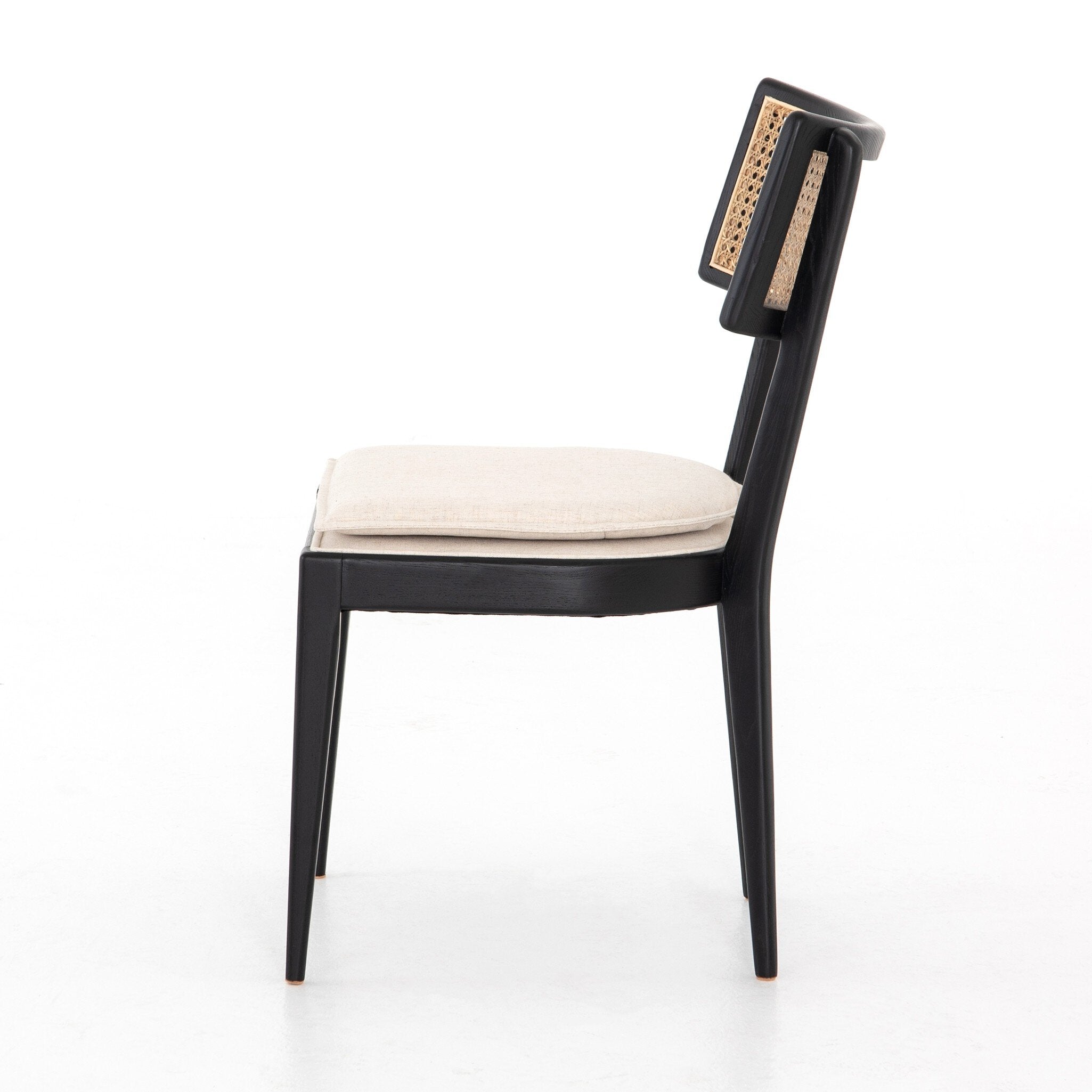 Four Hands Britt Dining Chair — Brushed Ebony-Savile Flax-Natural Cane