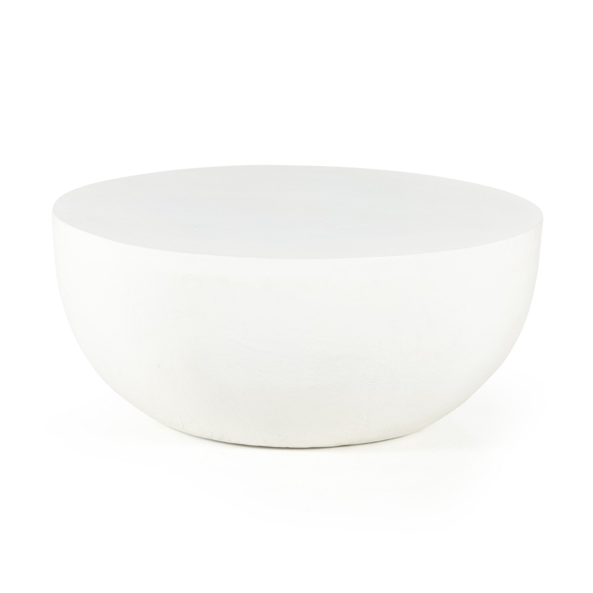 Four Hands Basil Outdoor Round Coffee Table — Matte White Cast Aluminum